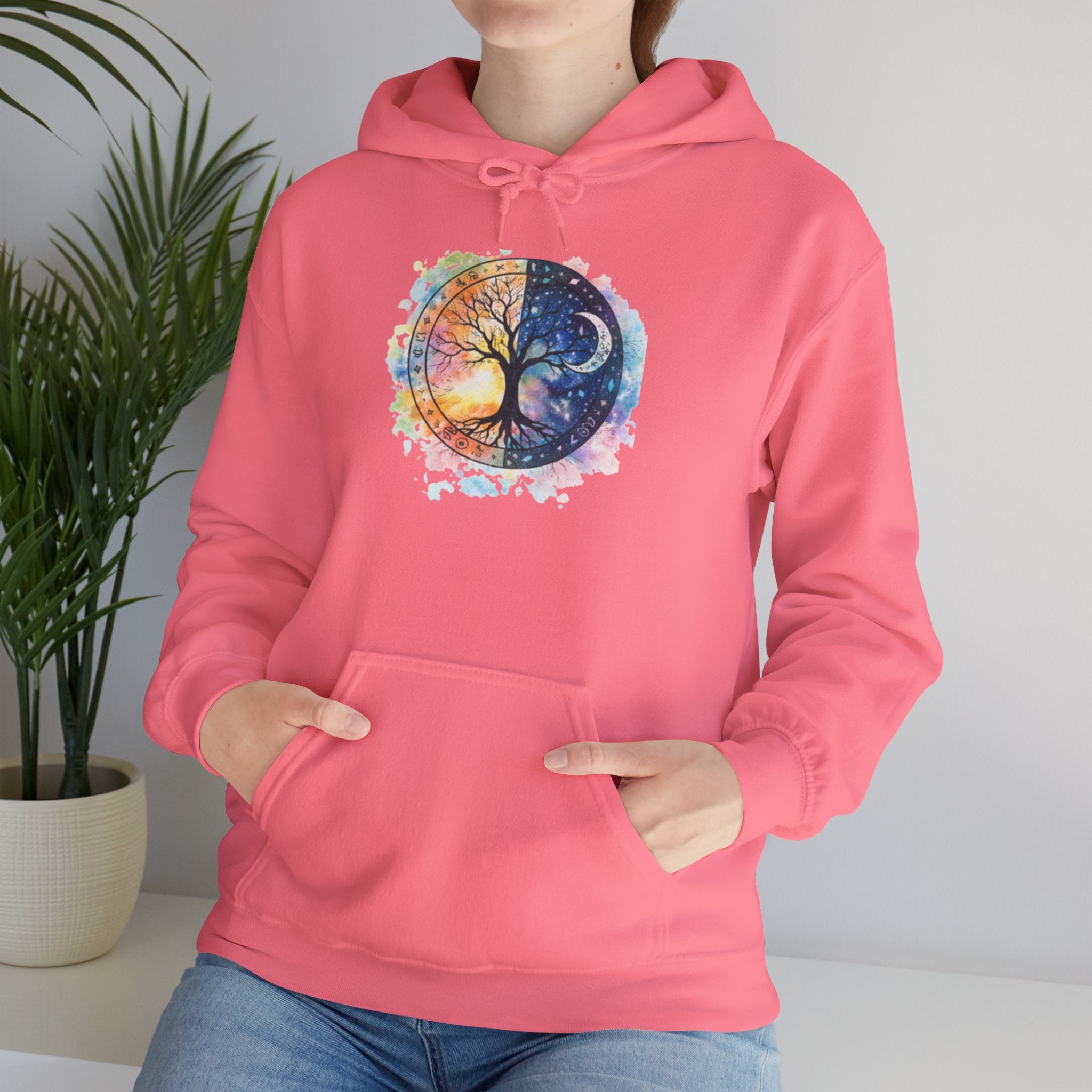 Yin Yang Tree Of Life Hoodie — Colorful Sun & Moon Spiritual Pullover