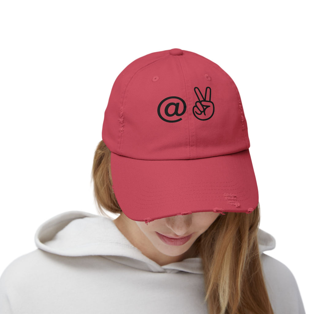 Distressed Embroidered "@ Peace" Cap