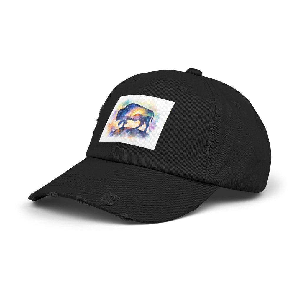 Distressed Buffalo Cap — Watercolor Bison Patch Hat