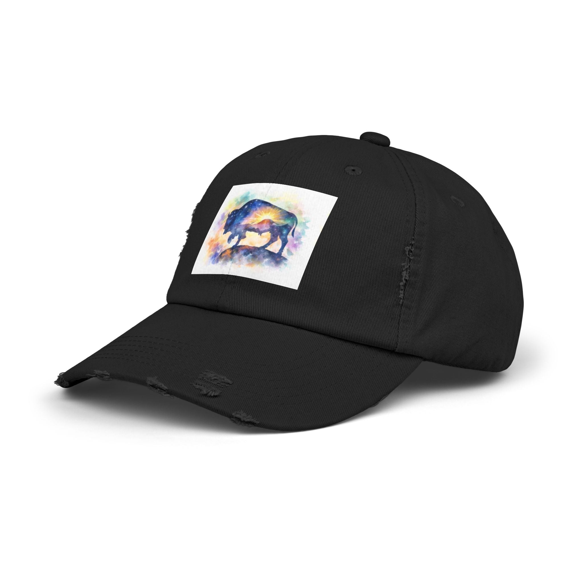 Distressed Buffalo Cap — Watercolor Bison Patch Hat