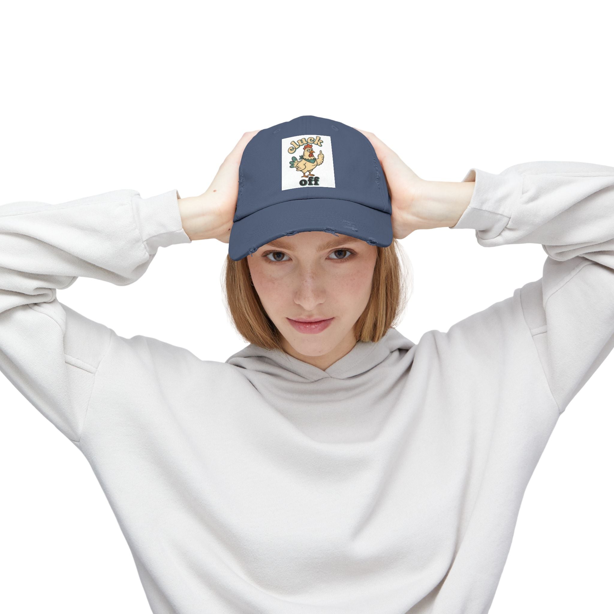Cluck Off' Retro Rooster Distressed Hat