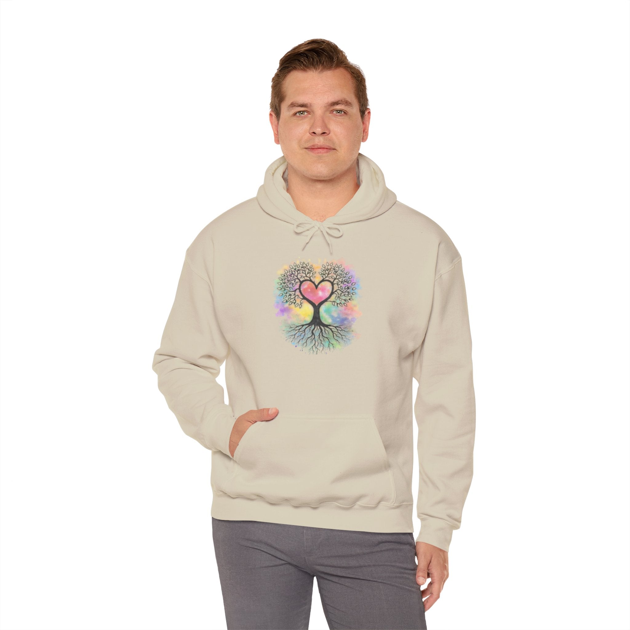 Rainbow Heart Tree Hoodie — Vibrant Spiritual Love Pullover