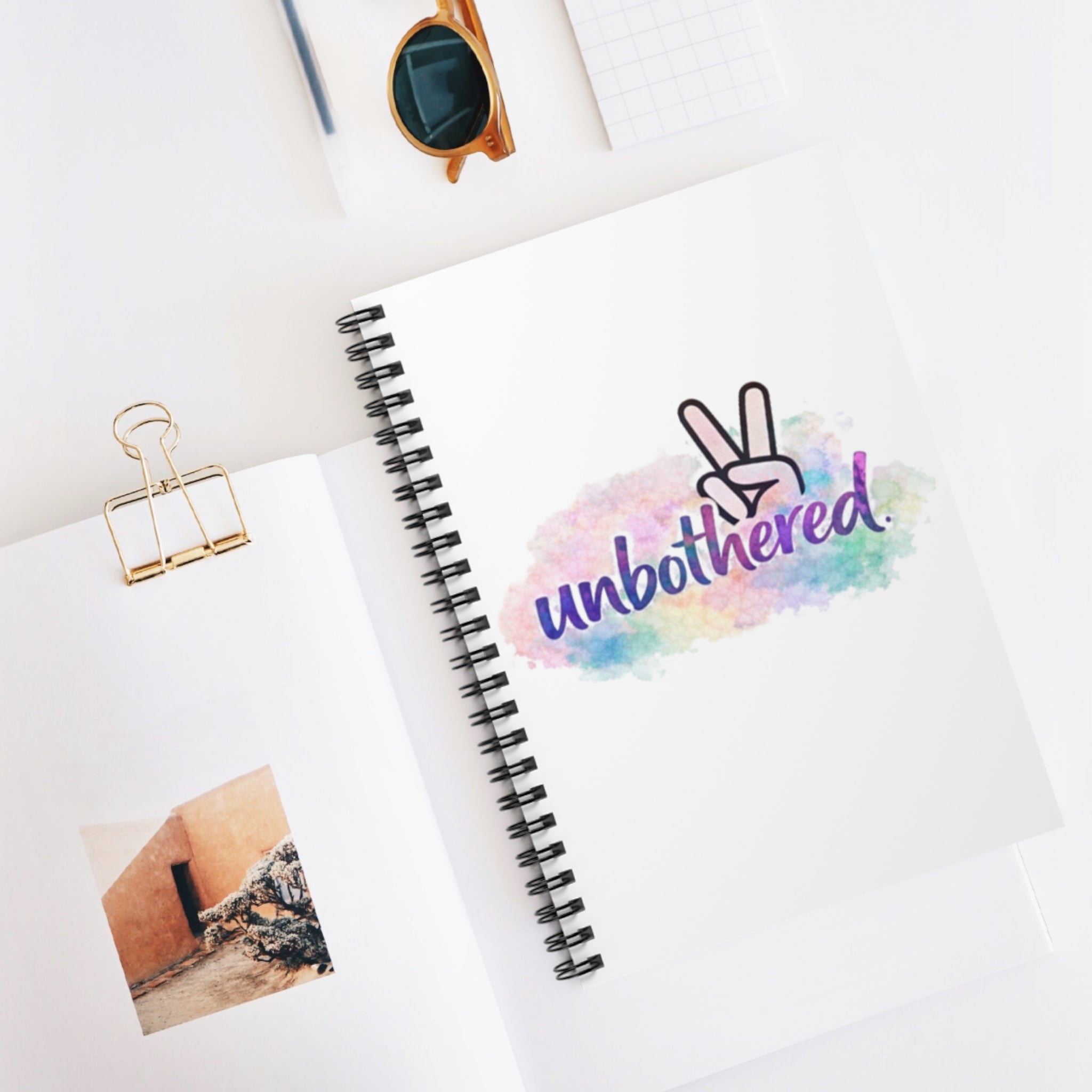 Unbothered Spiral Notebook — Peace Sign Watercolor Journal (Ruled)