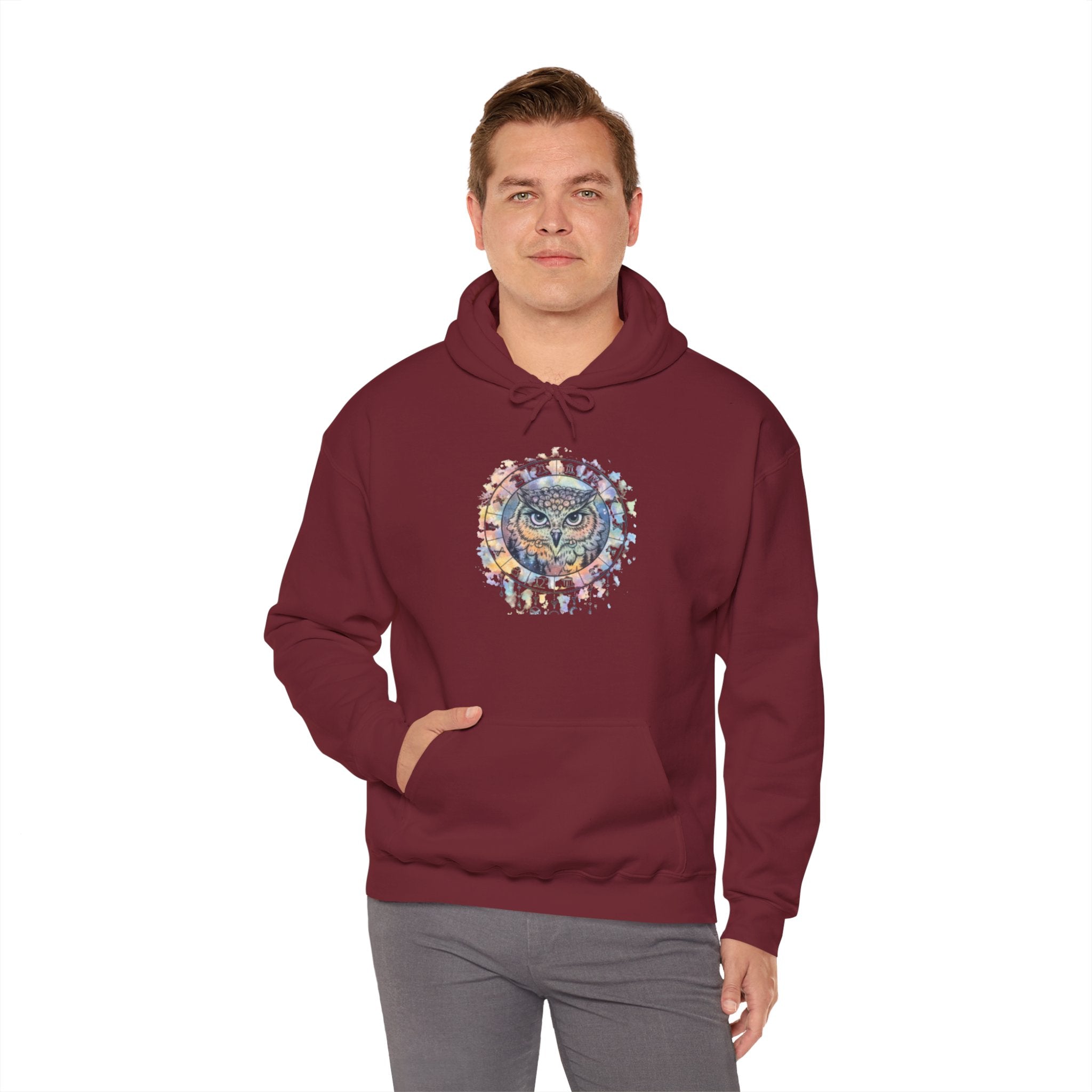 Owl Mandala Hoodie — Colorful Spiritual Owl Graphic Sweatshirt