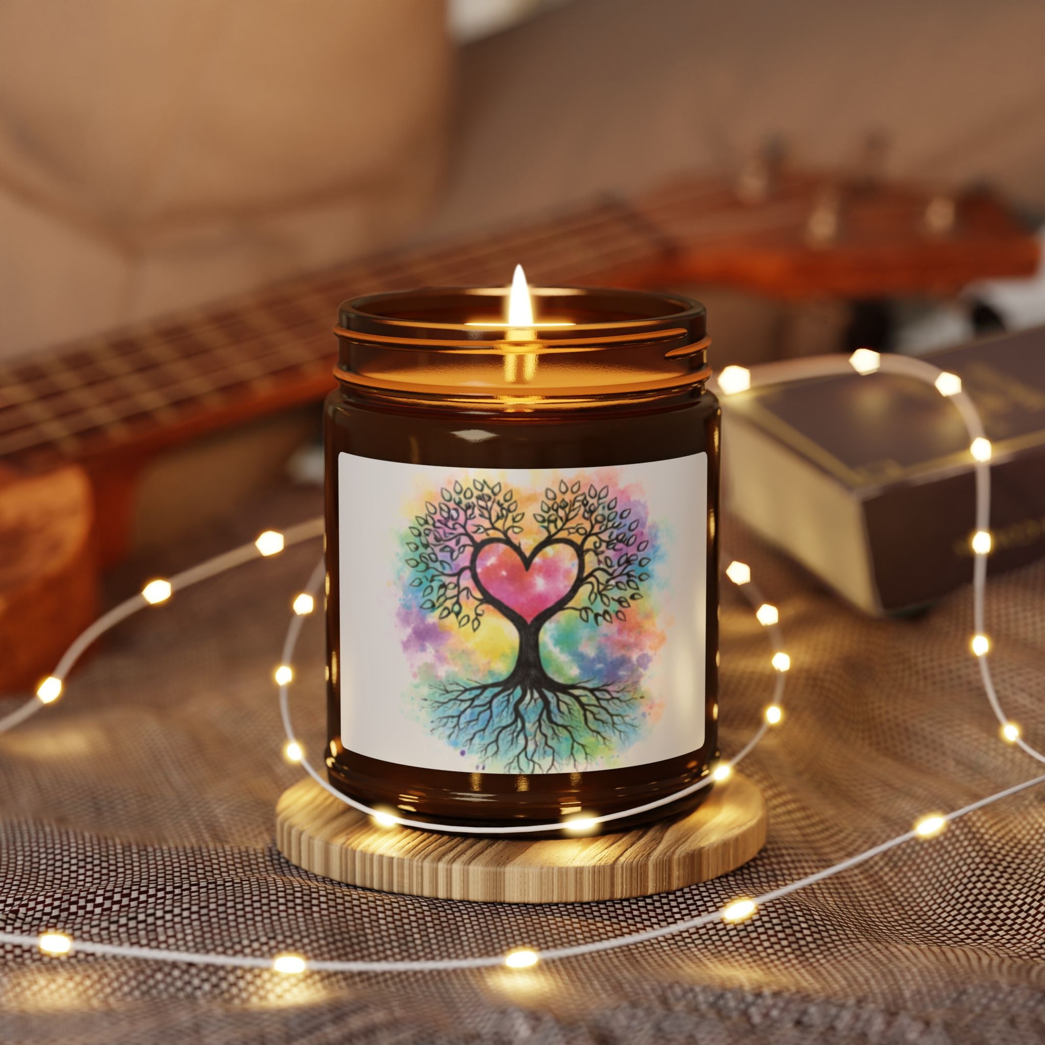 Rainbow Heart Tree Candle | Soy Amber Jar