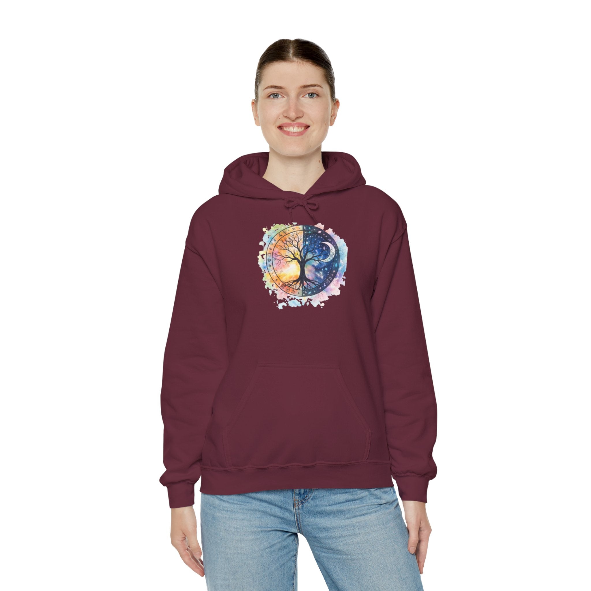 Yin Yang Tree Of Life Hoodie — Colorful Sun & Moon Spiritual Pullover