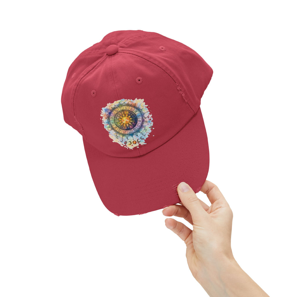 Distressed Cap — Watercolor Compass Mandala Hat