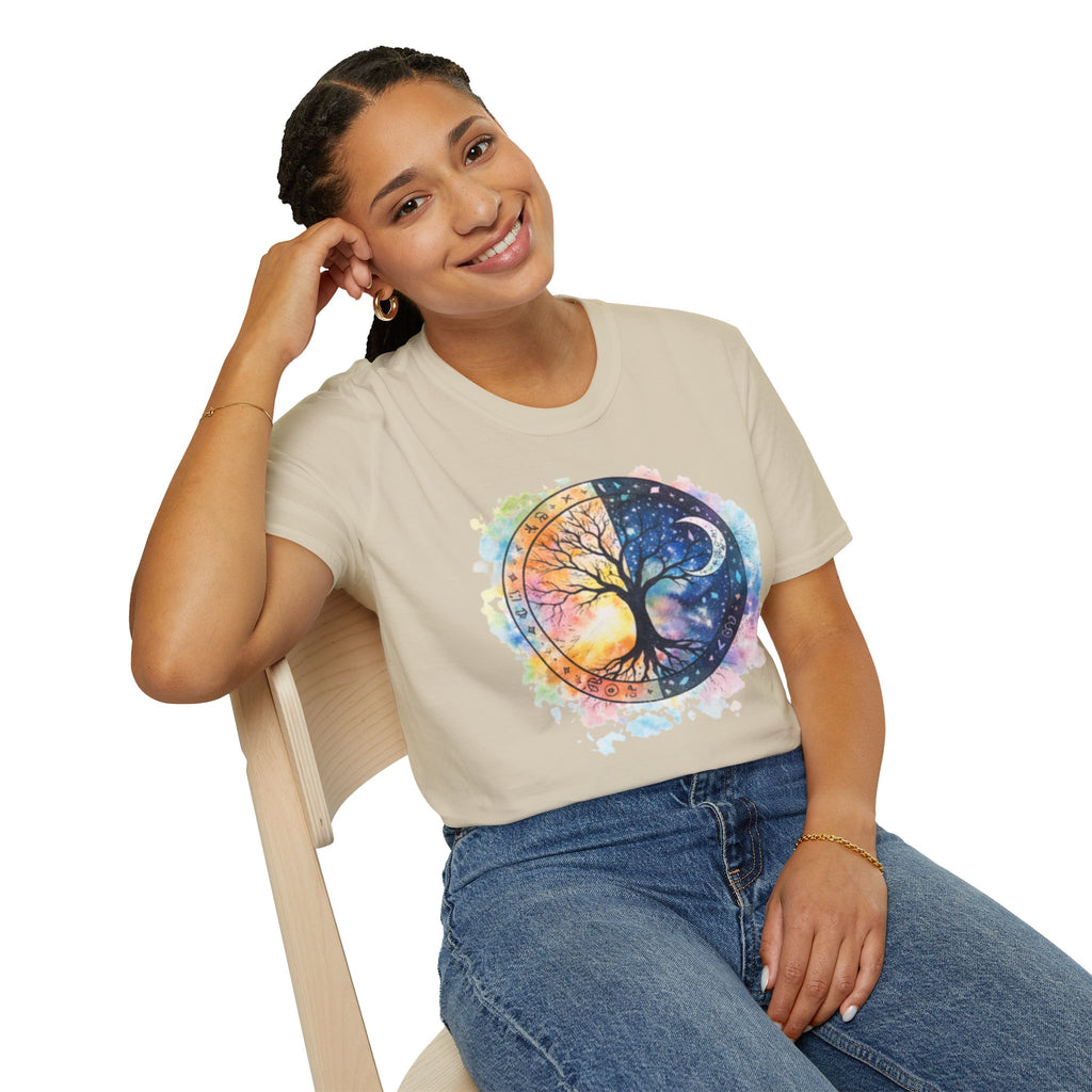 Tree of Life Yin Yang T-Shirt — Watercolor Sun & Moon Graphic Tee