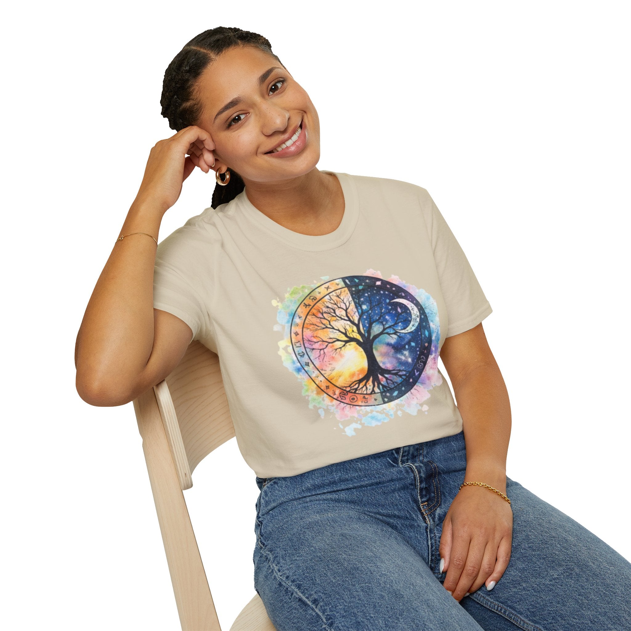 Tree of Life Yin Yang T-Shirt — Watercolor Sun & Moon Graphic Tee