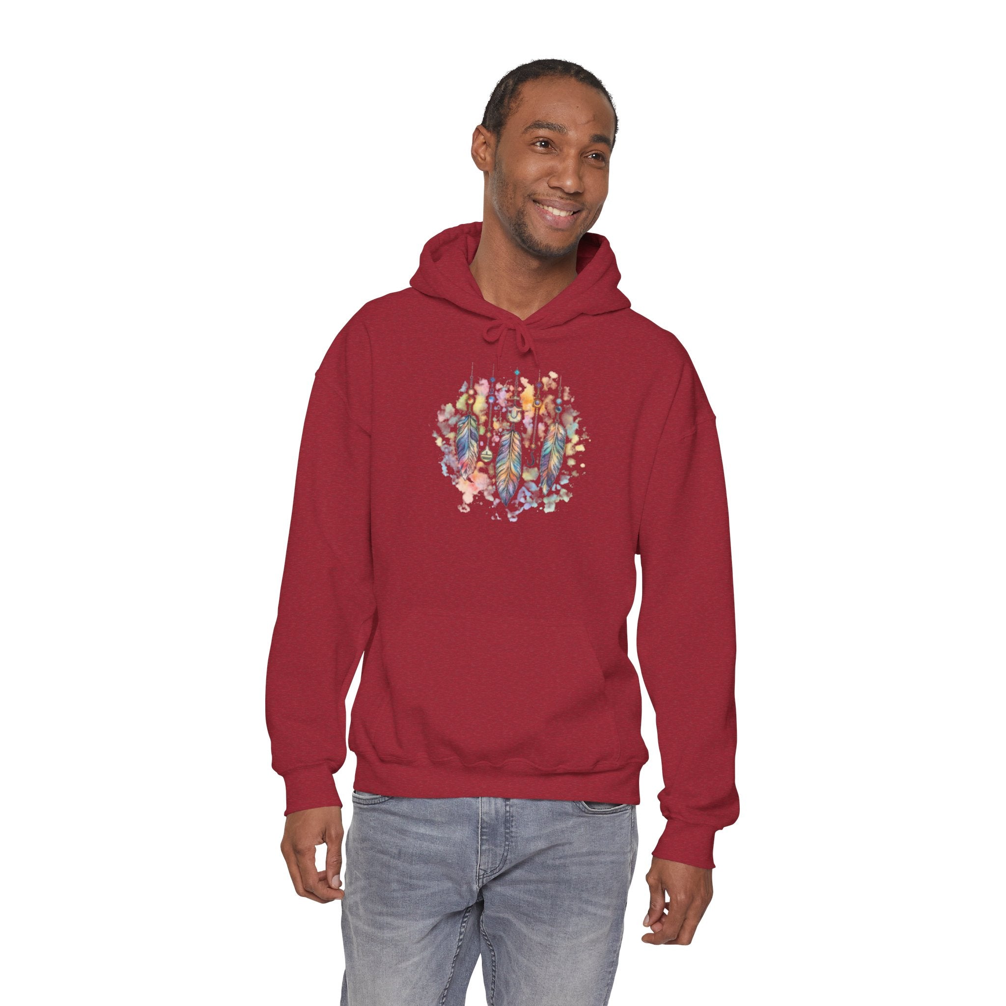 Boho Feather Dreamcatcher Hoodie — Watercolor Tribal Feathers Pullover