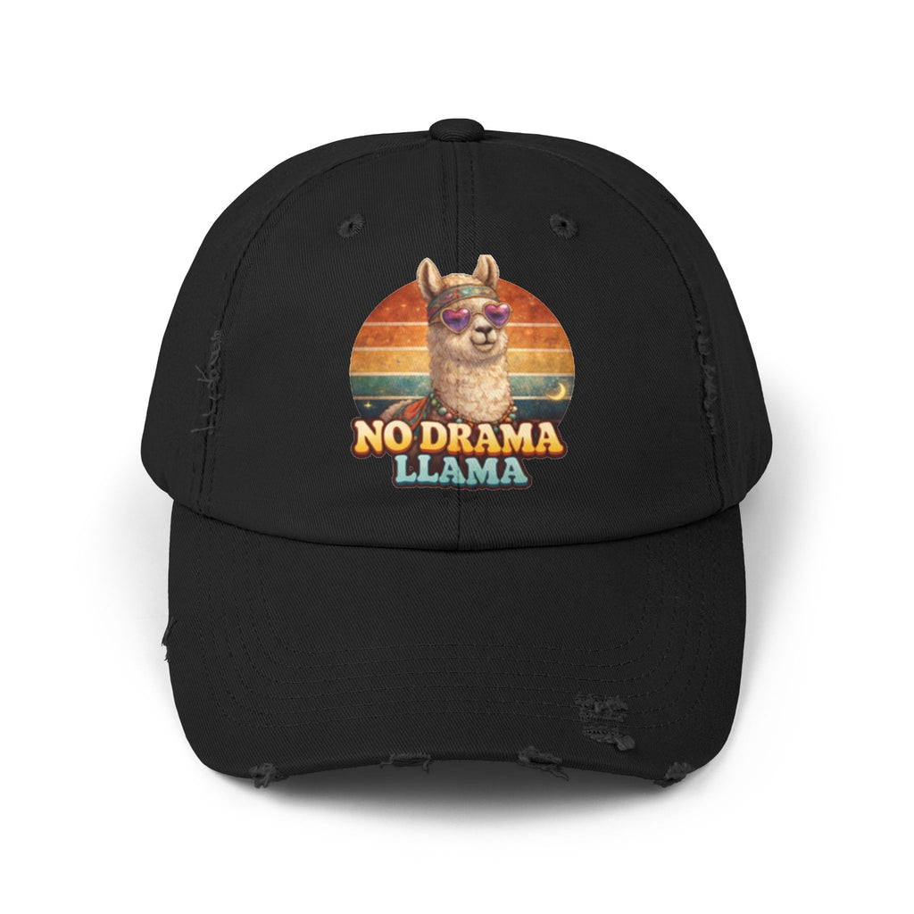 No Drama Llama Distressed Cap — Retro Llama Vintage Baseball Hat