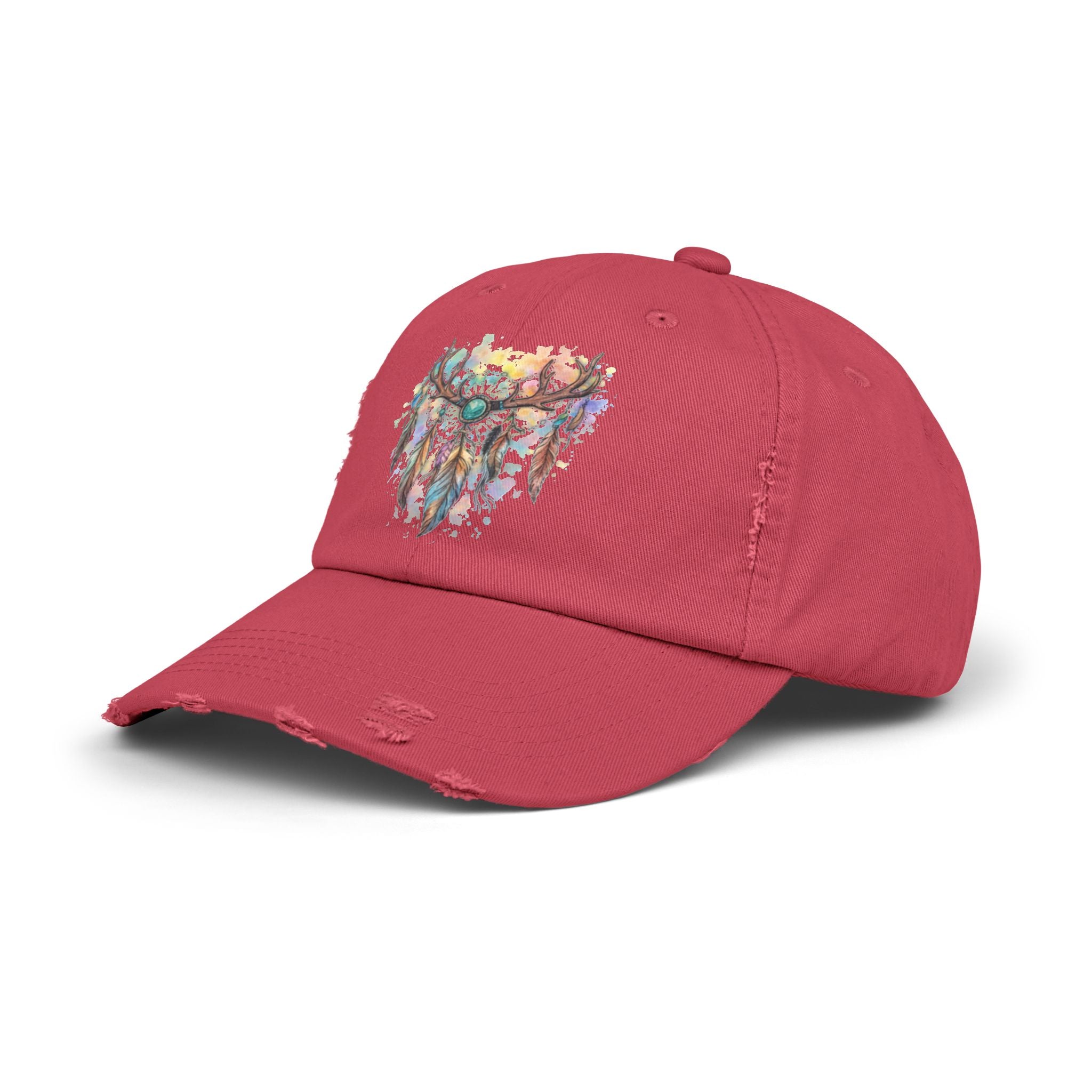 Distressed Hat. Watercolor Antler Dreamcatcher
