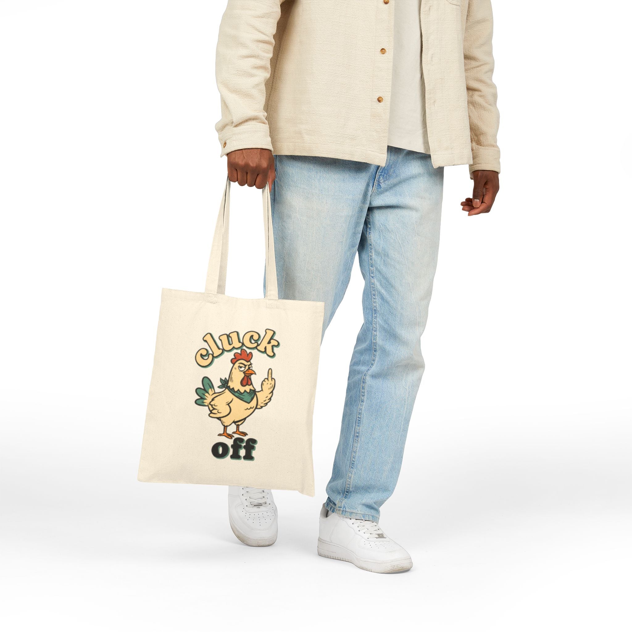 'Cluck Off' Tote Bag — Retro Rooster Canvas Tote