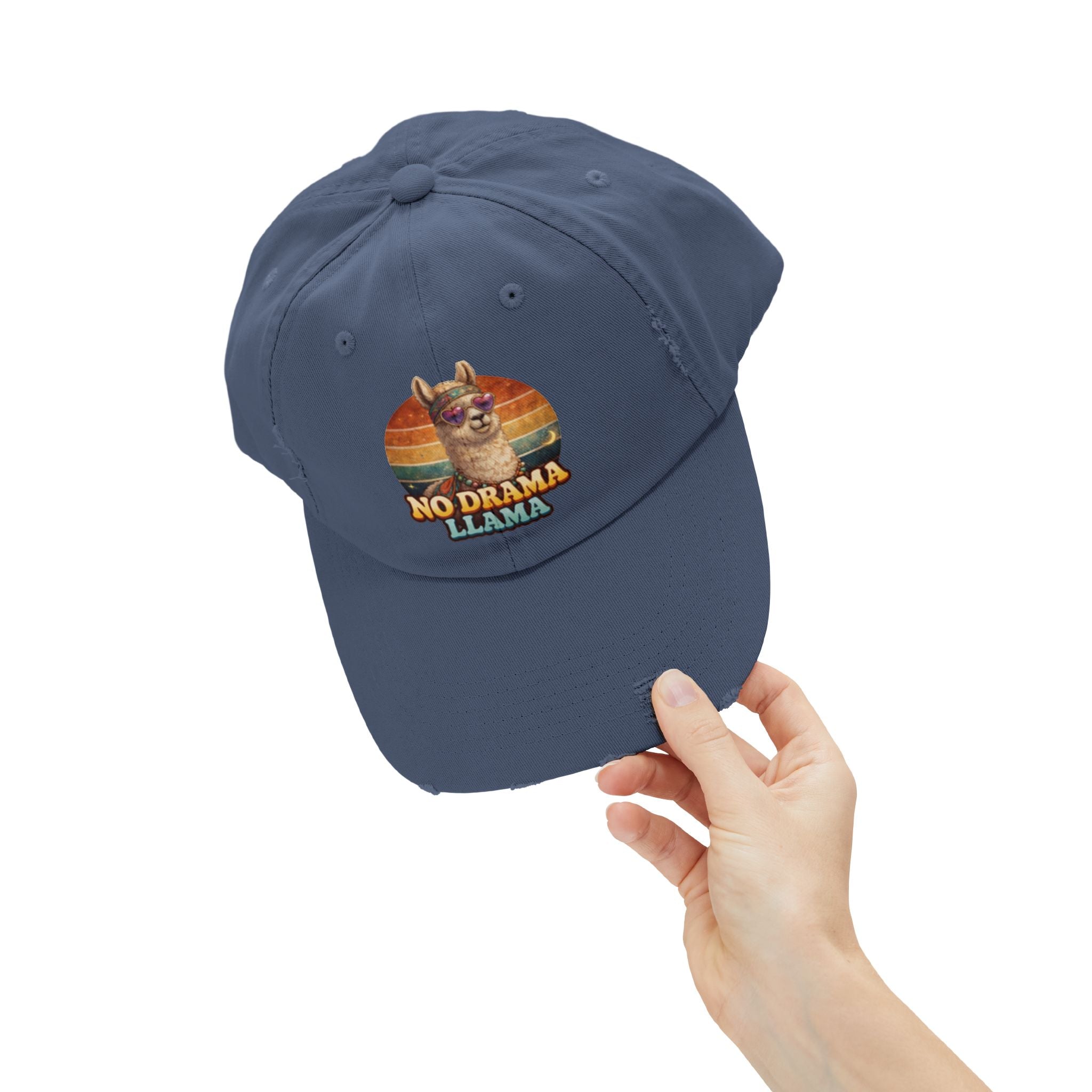 No Drama Llama Distressed Cap — Retro Llama Vintage Baseball Hat