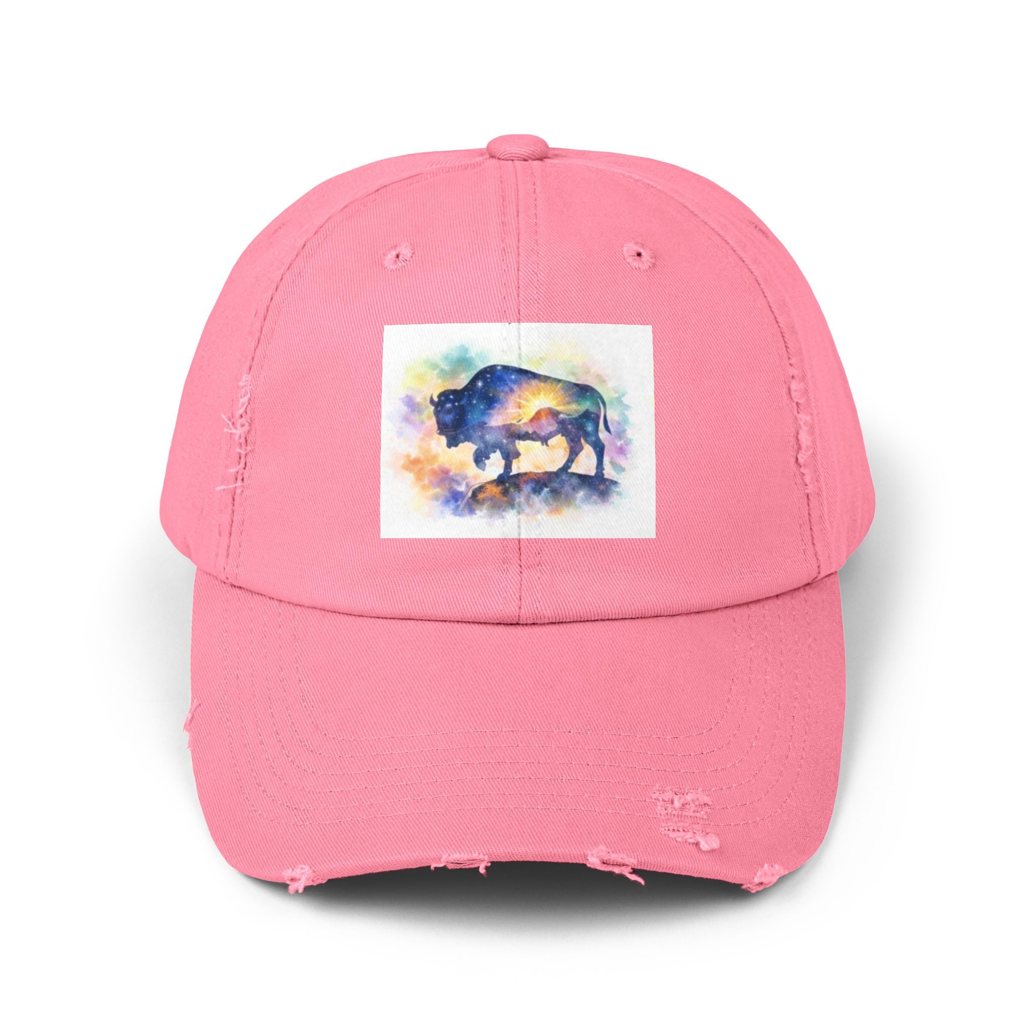 Distressed Buffalo Cap — Watercolor Bison Patch Hat