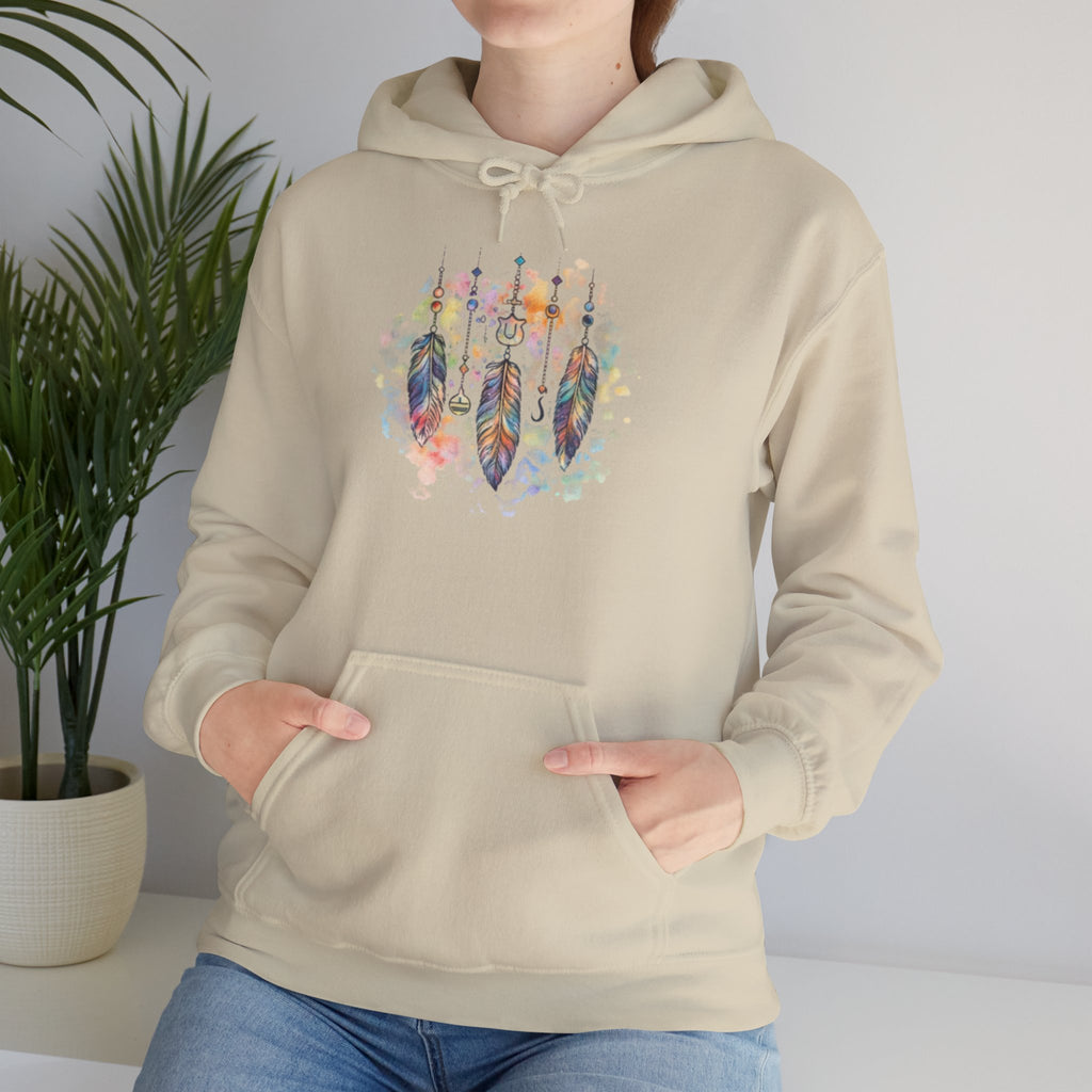 Boho Feather Dreamcatcher Hoodie — Watercolor Tribal Feathers Pullover