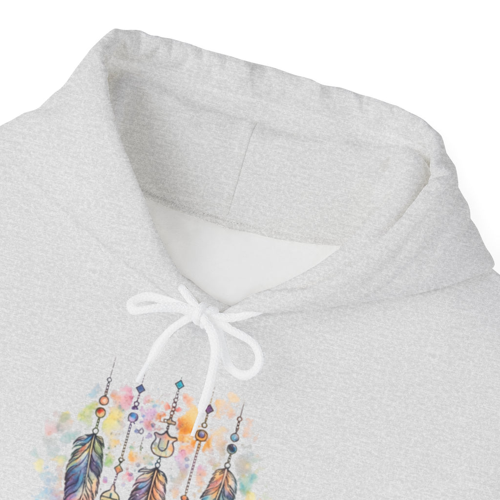 Boho Feather Dreamcatcher Hoodie — Watercolor Tribal Feathers Pullover