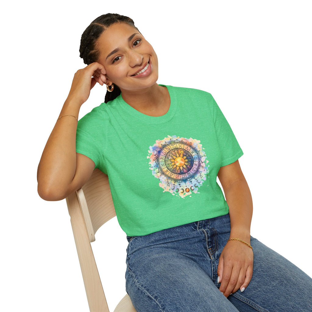 Sun & Moon Zodiac T-Shirt — Watercolor Astrological Mandala Tee