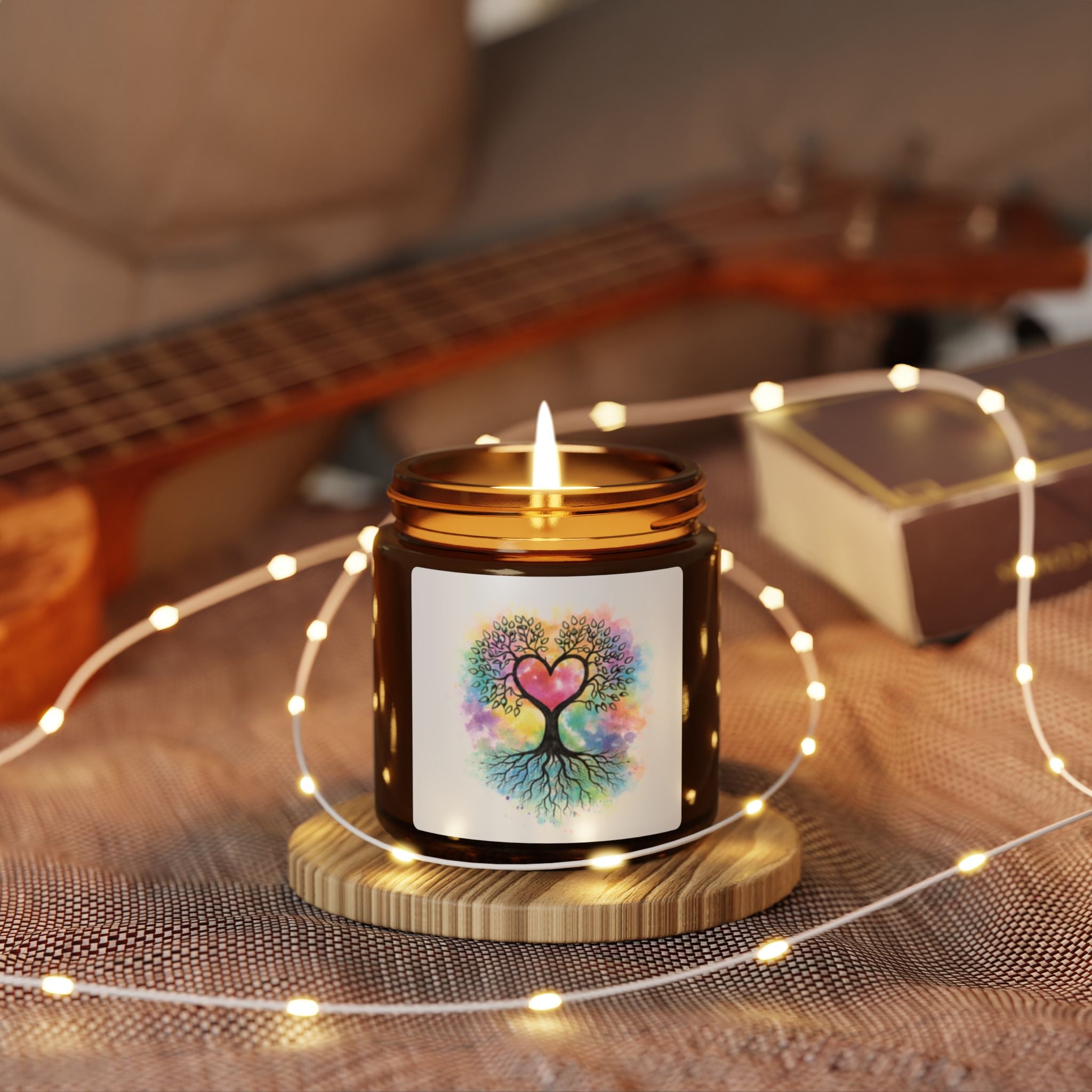 Rainbow Heart Tree Candle | Soy Amber Jar