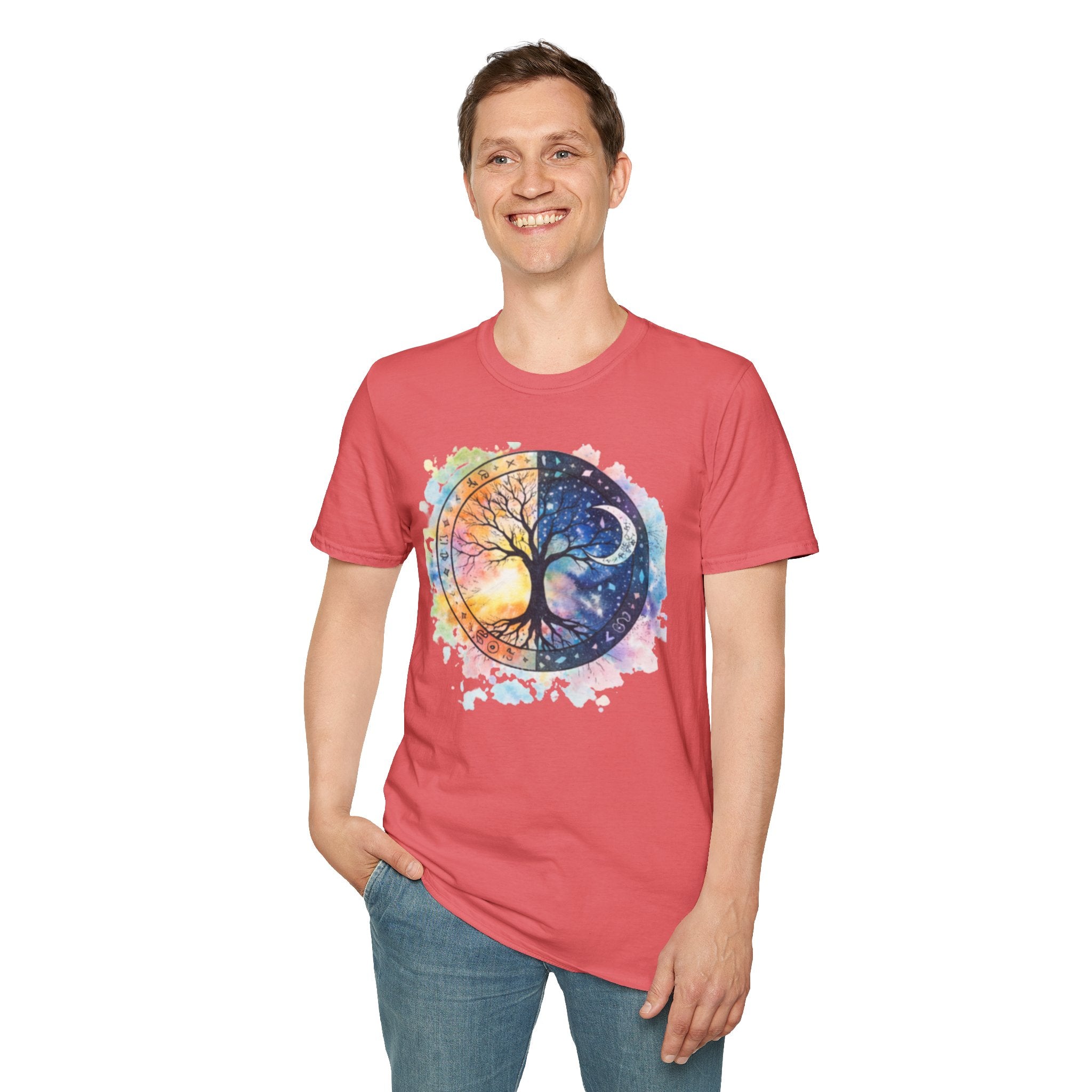 Tree of Life Yin Yang T-Shirt — Watercolor Sun & Moon Graphic Tee