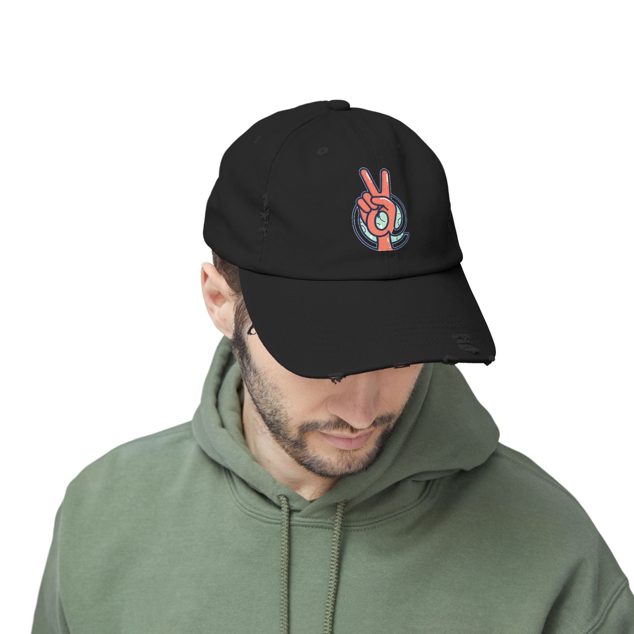 Peace Hand Distressed Cap — Vintage Peace Sign Baseball Hat