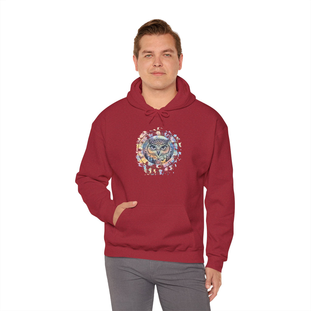 Owl Mandala Hoodie — Colorful Spiritual Owl Graphic Sweatshirt