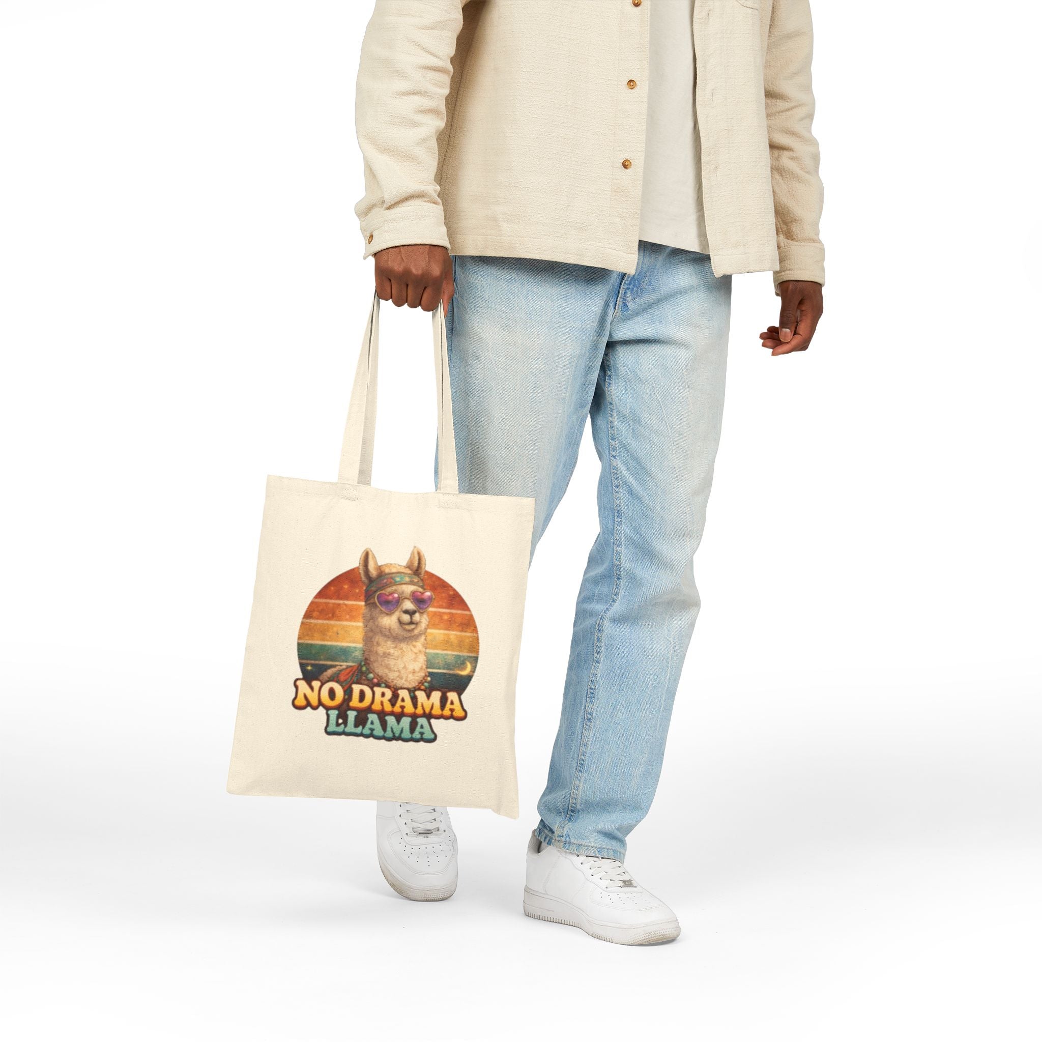 No Drama Llama Canvas Tote Bag – Vintage Retro Alpaca Shopper