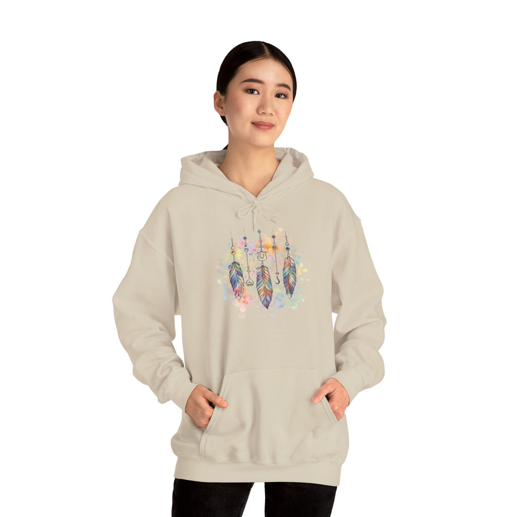 Boho Feather Dreamcatcher Hoodie — Watercolor Tribal Feathers Pullover
