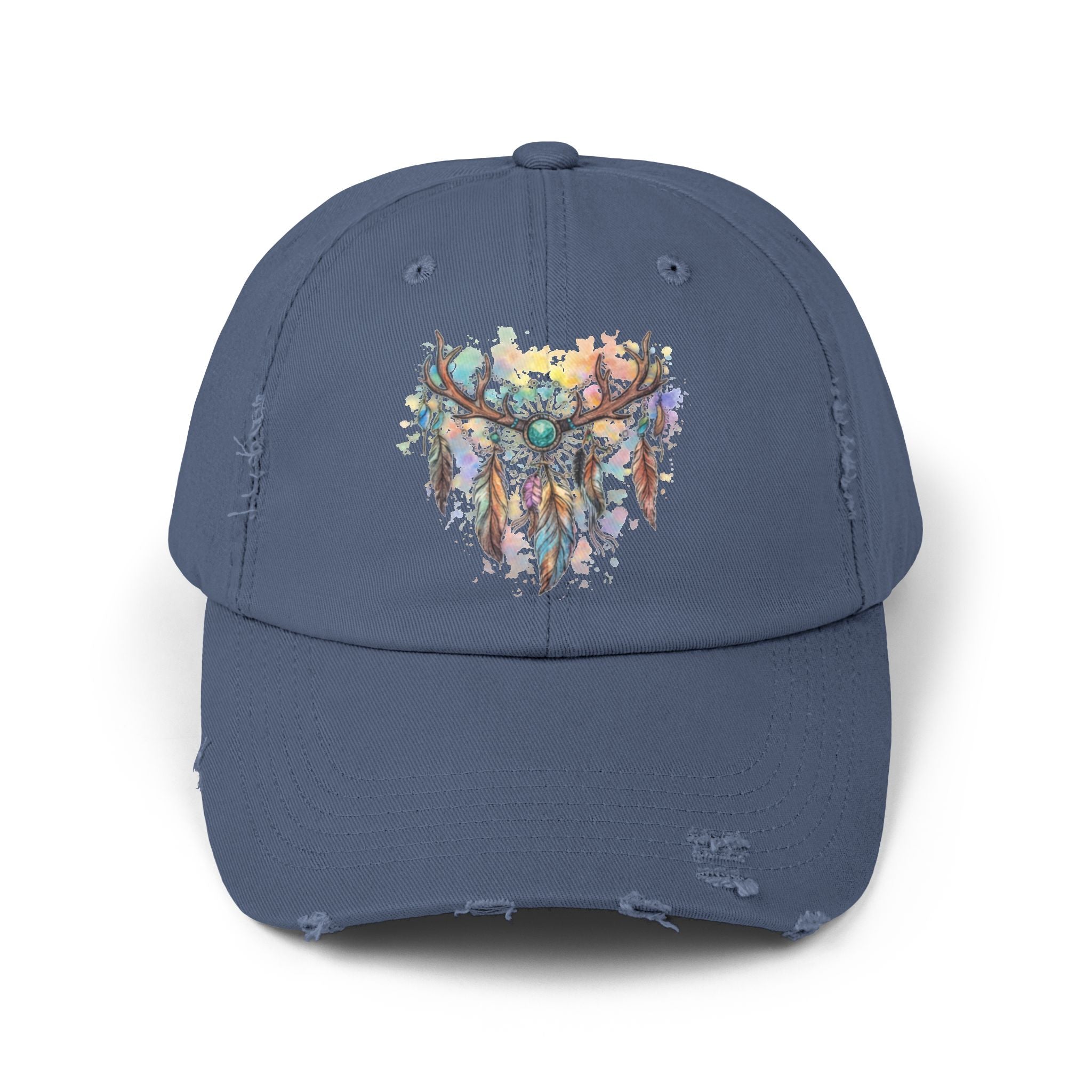 Distressed Hat. Watercolor Antler Dreamcatcher