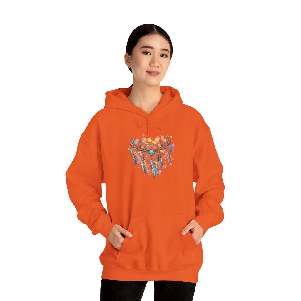 Dreamcatcher Antler Hoodie — Watercolor Feathers & Floral Boho Sweatshirt