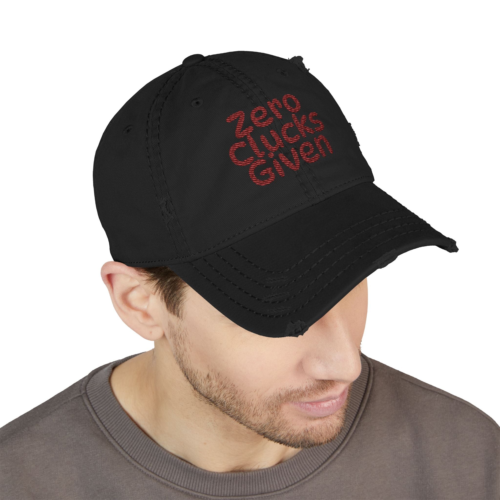 Zero Clucks Given Distressed Dad Hat — Embroidered Cotton Cap