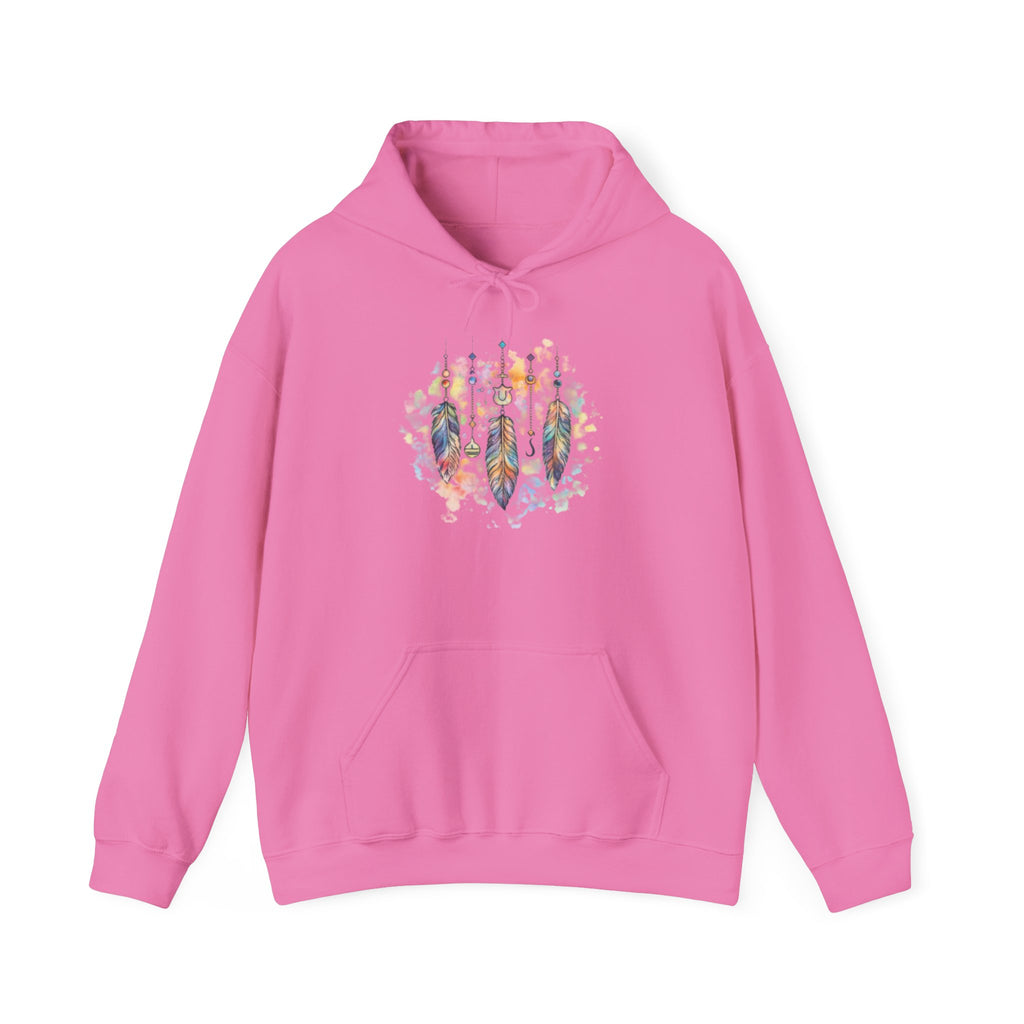Boho Feather Dreamcatcher Hoodie — Watercolor Tribal Feathers Pullover