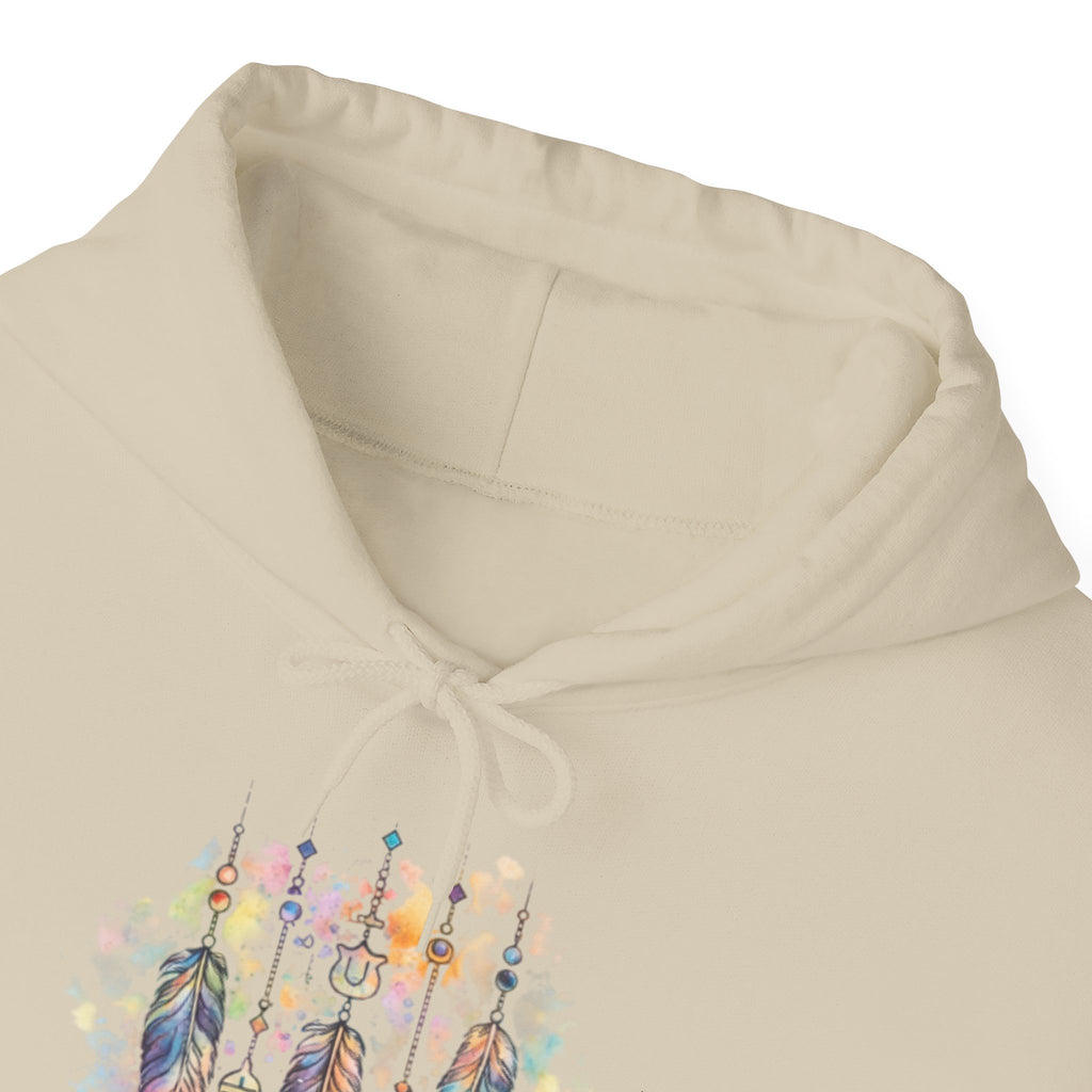 Boho Feather Dreamcatcher Hoodie — Watercolor Tribal Feathers Pullover