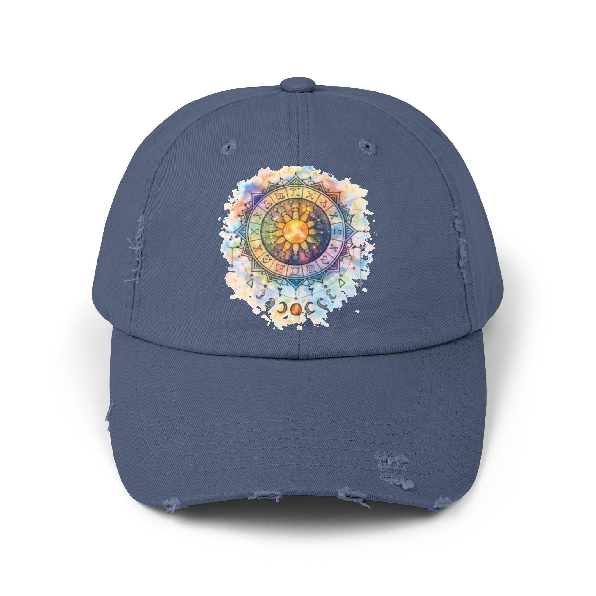 Distressed Cap — Watercolor Compass Mandala Hat