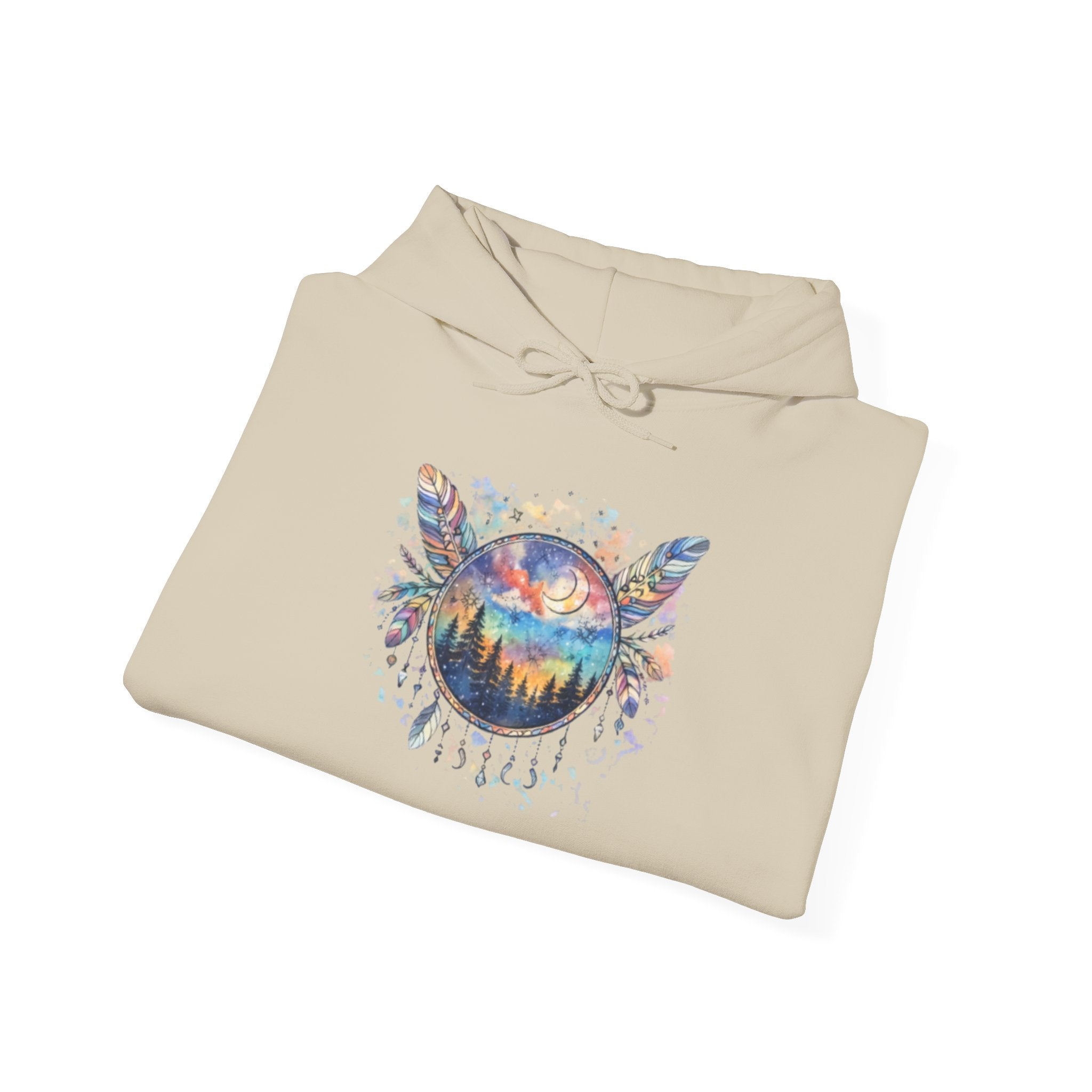 Nature Dreamcatcher Hoodie — Colorful Mountain Sunset Graphic