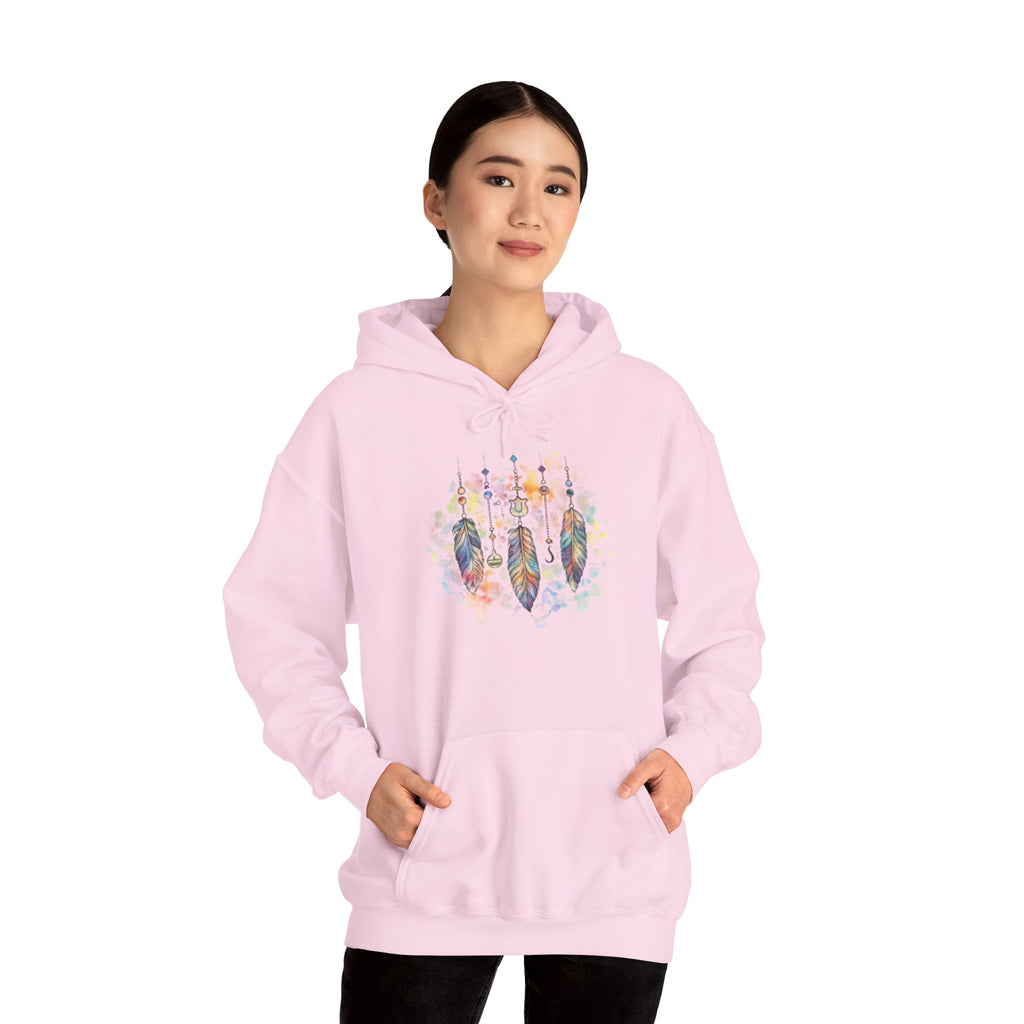 Boho Feather Dreamcatcher Hoodie — Watercolor Tribal Feathers Pullover