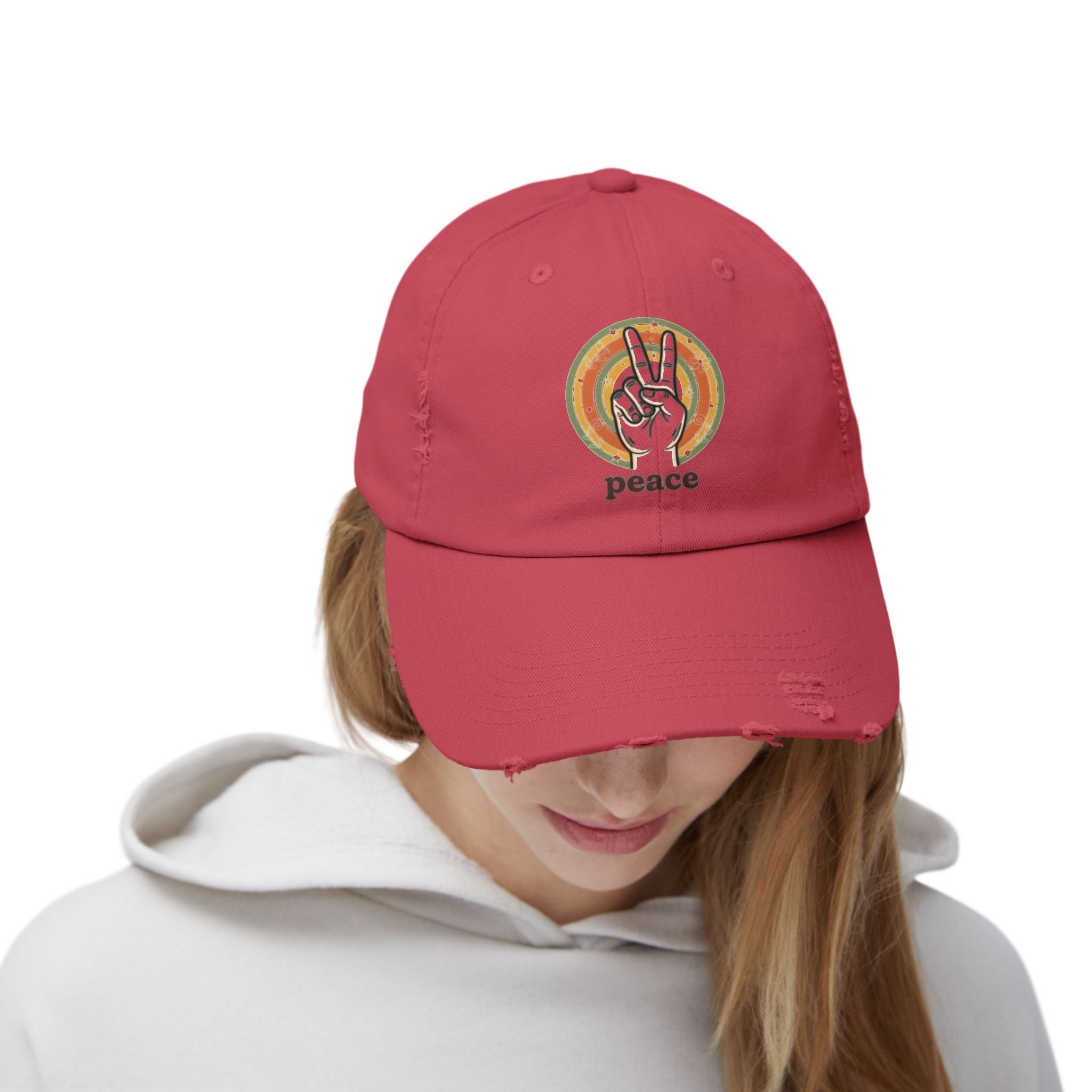 Peace Vintage Distressed Cap — Retro Rainbow Peace Sign Hat