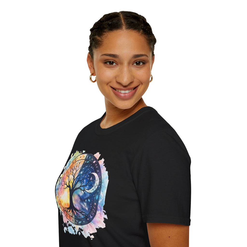 Tree of Life Yin Yang T-Shirt — Watercolor Sun & Moon Graphic Tee