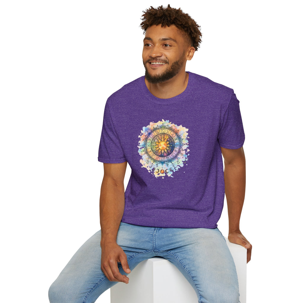 Sun & Moon Zodiac T-Shirt — Watercolor Astrological Mandala Tee