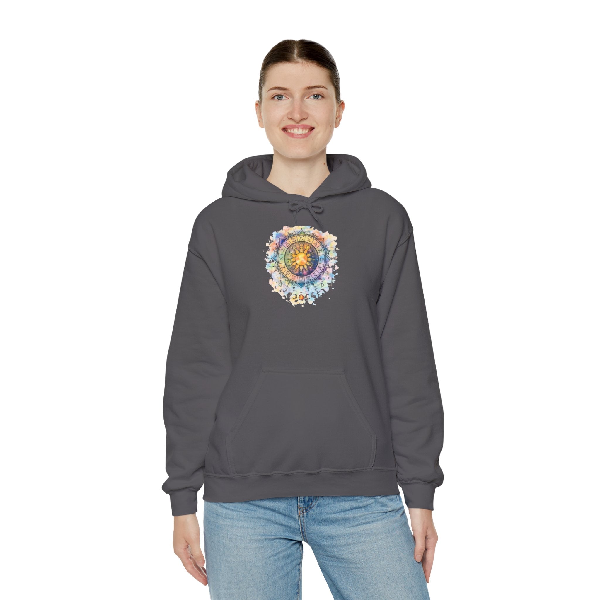 Astrology Compass Hoodie — Boho Tie-Dye Mandala Graphic
