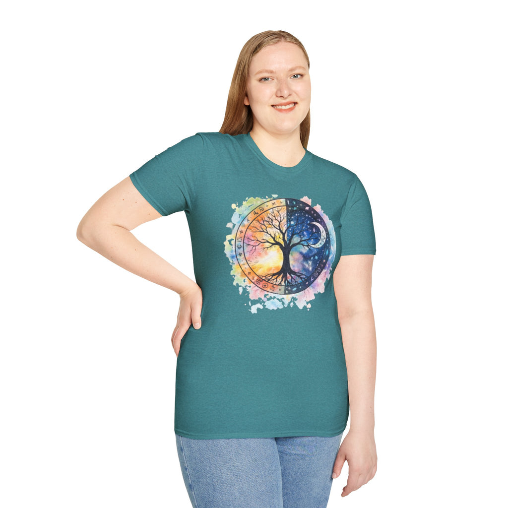 Tree of Life Yin Yang T-Shirt — Watercolor Sun & Moon Graphic Tee