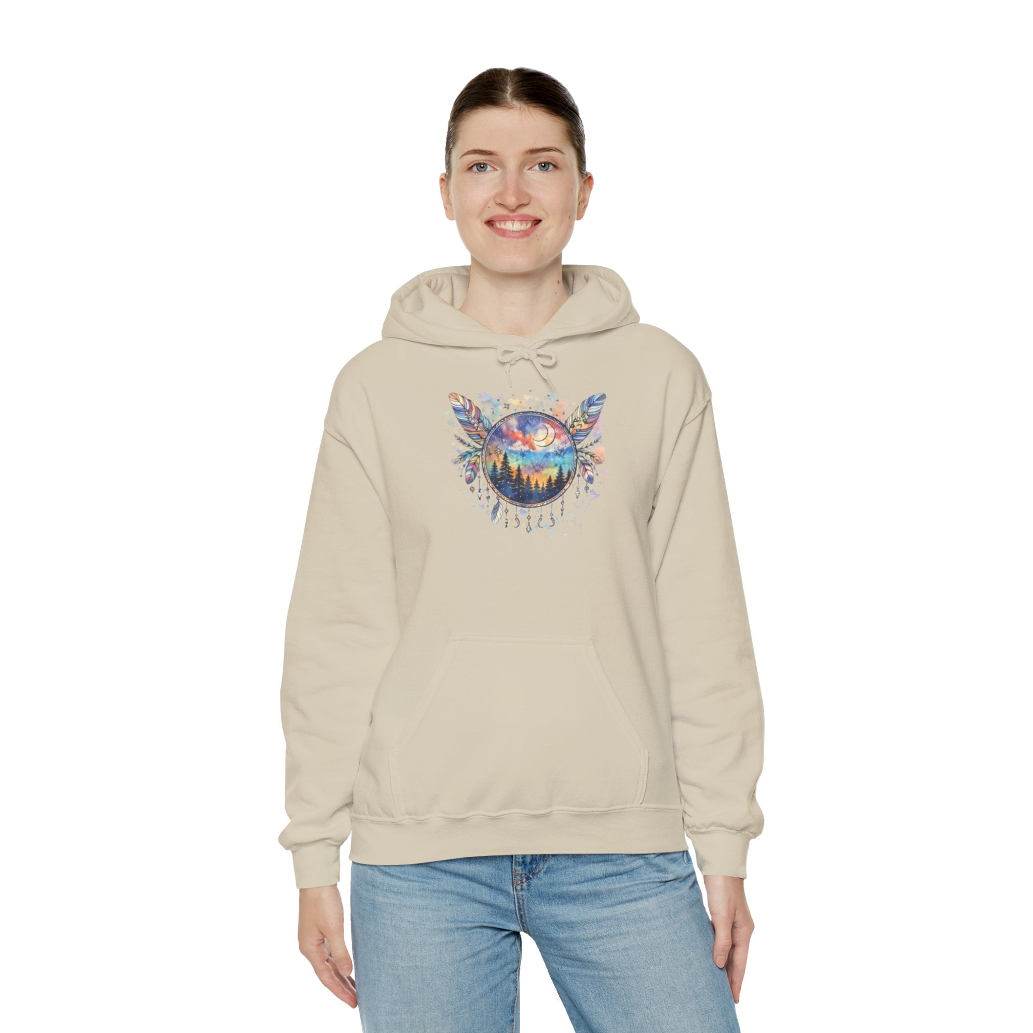 Nature Dreamcatcher Hoodie — Colorful Mountain Sunset Graphic