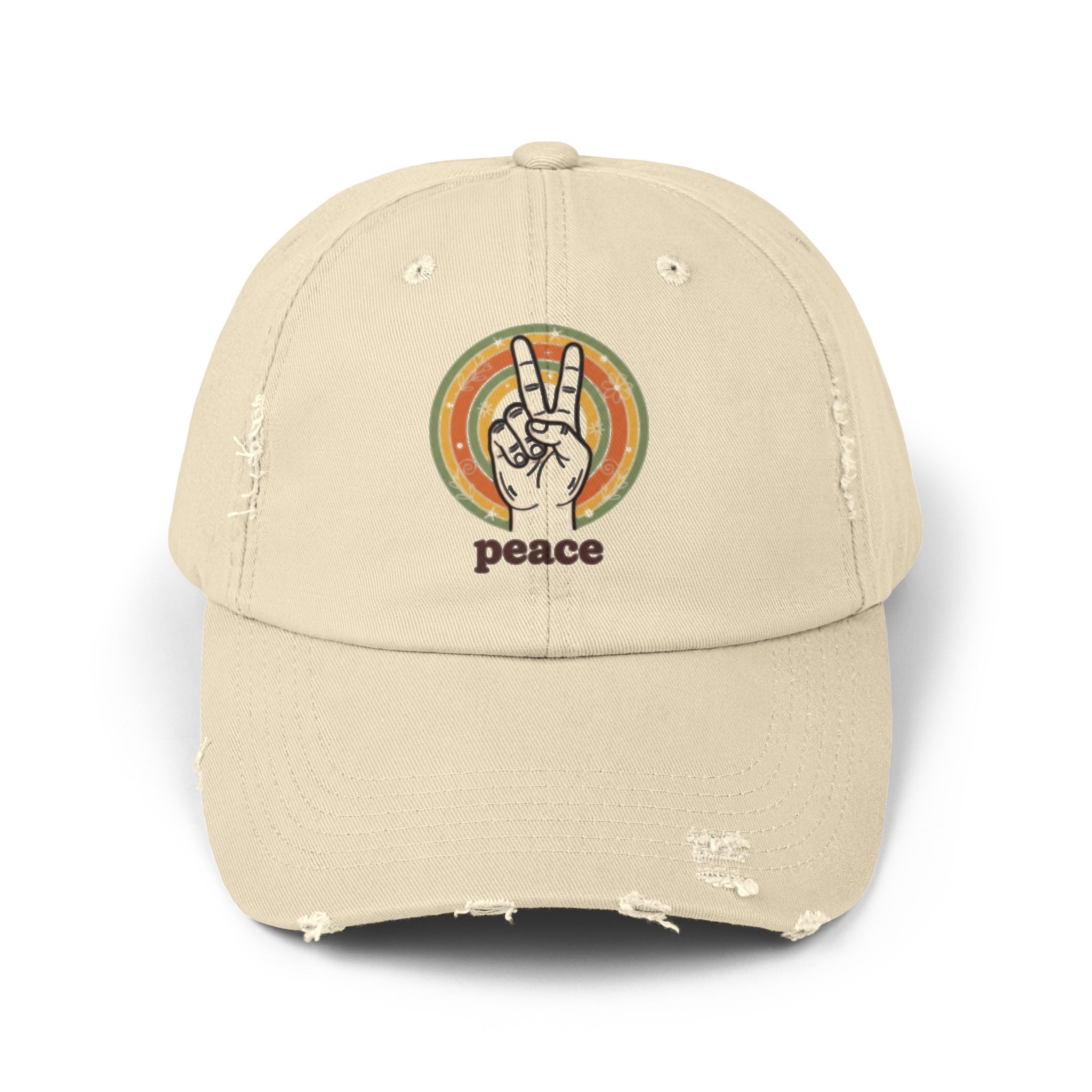 Peace Vintage Distressed Cap — Retro Rainbow Peace Sign Hat