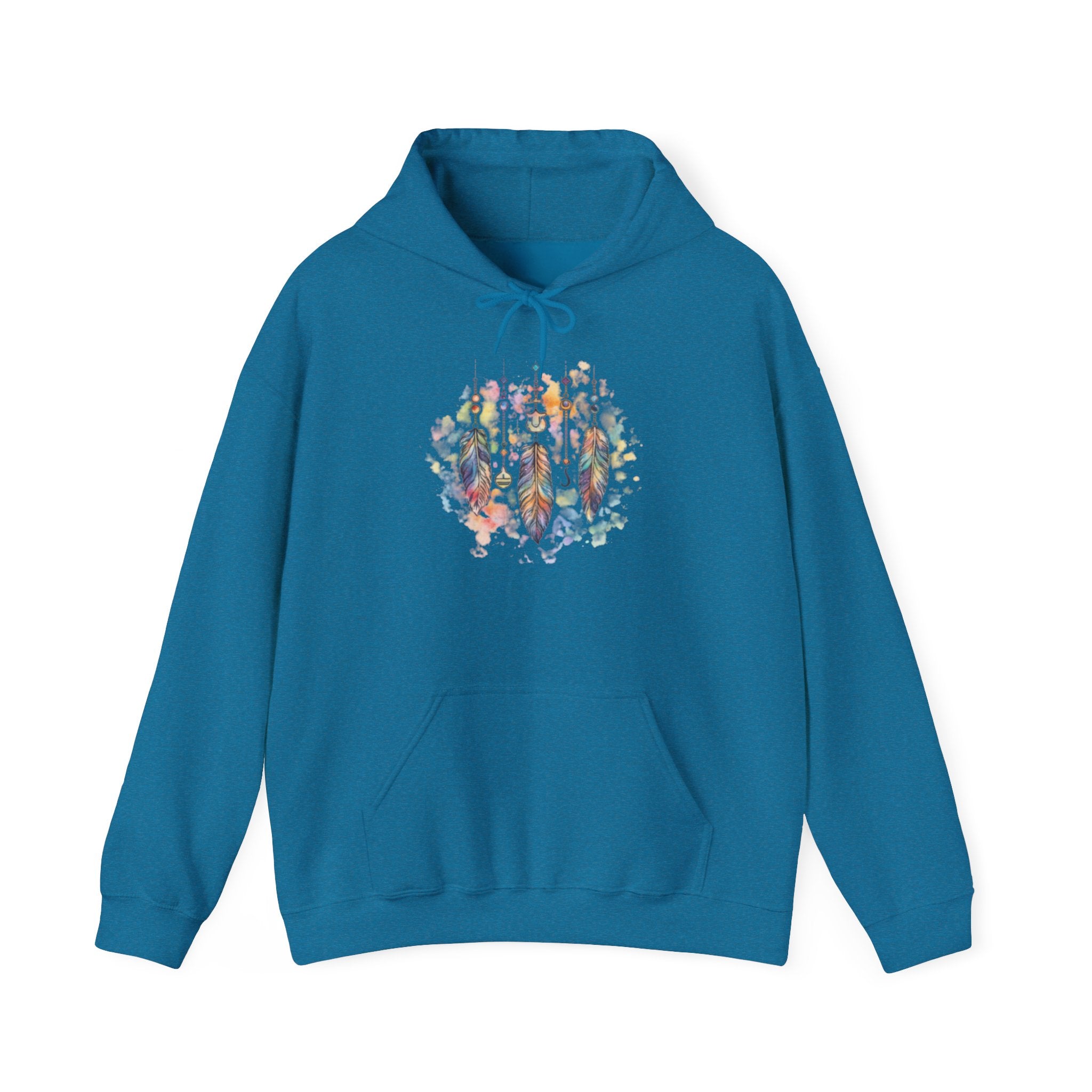 Boho Feather Dreamcatcher Hoodie — Watercolor Tribal Feathers Pullover