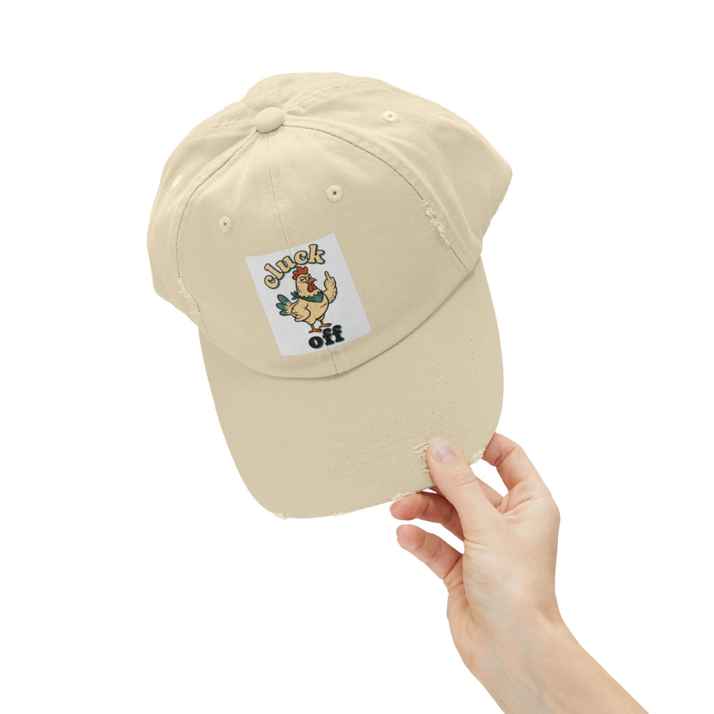 Cluck Off' Retro Rooster Distressed Hat