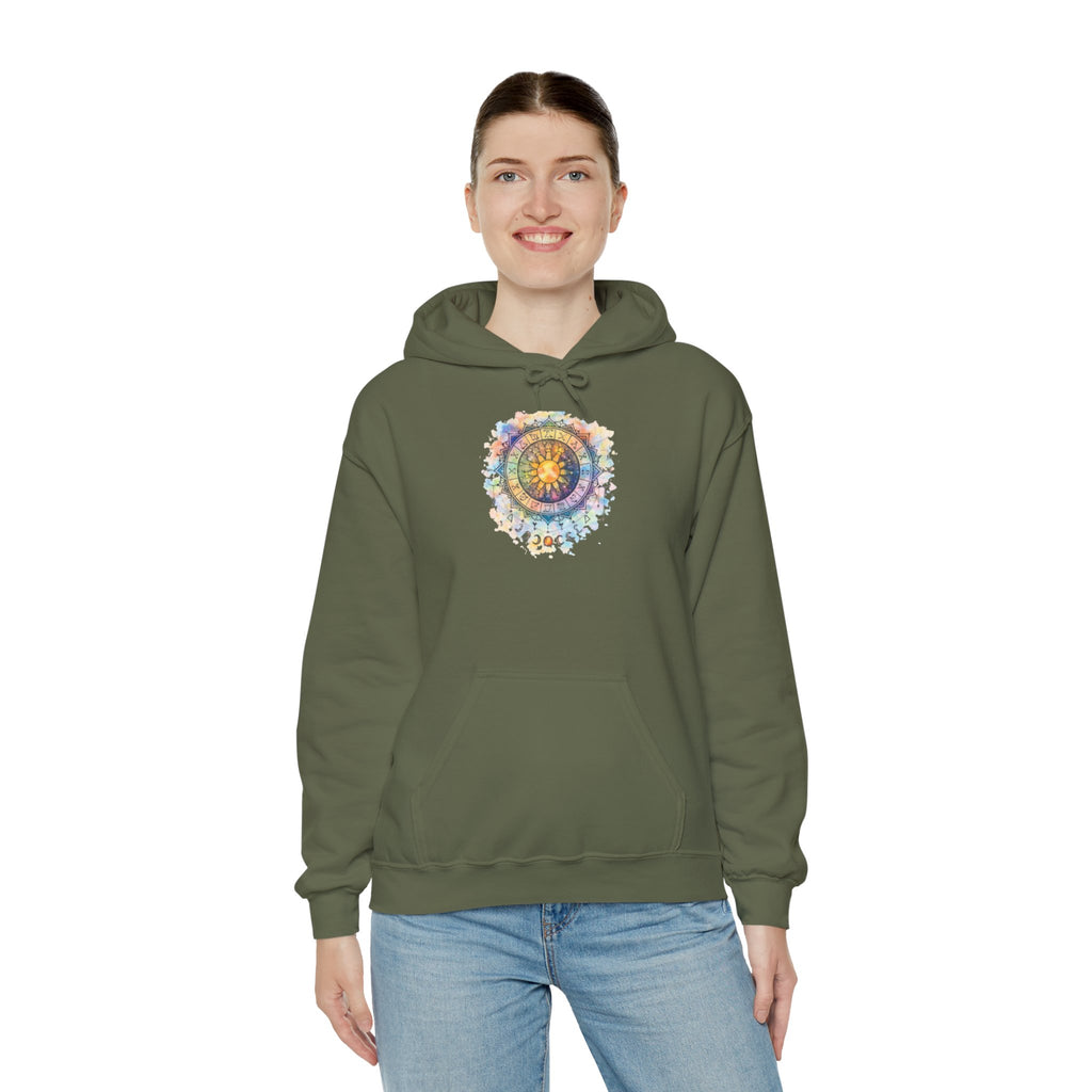 Astrology Compass Hoodie — Boho Tie-Dye Mandala Graphic