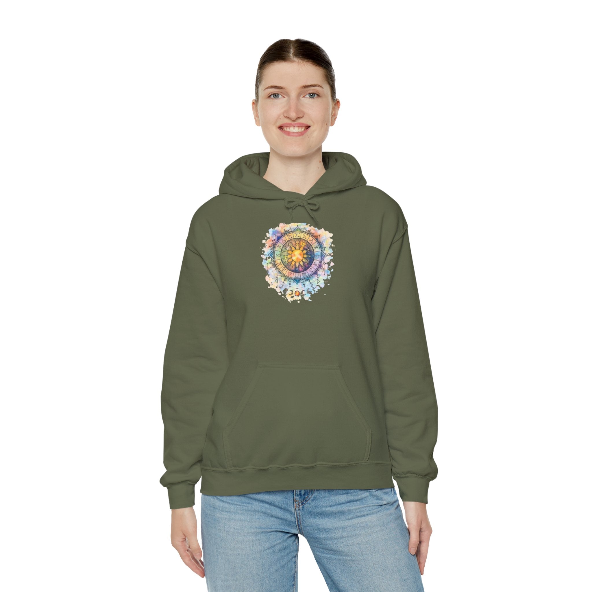 Astrology Compass Hoodie — Boho Tie-Dye Mandala Graphic