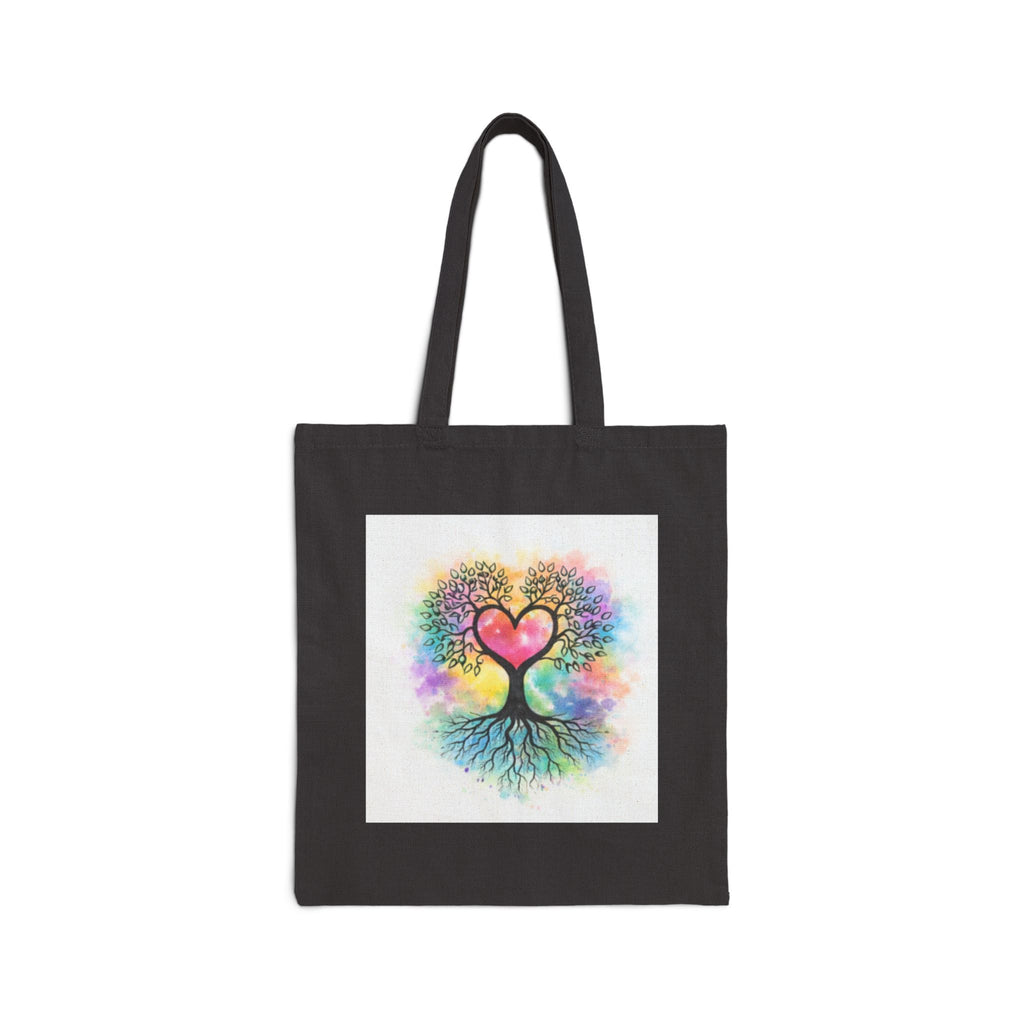 Rainbow Heart Tree Tote Bag | Cotton Canvas Tote, Boho Nature Design