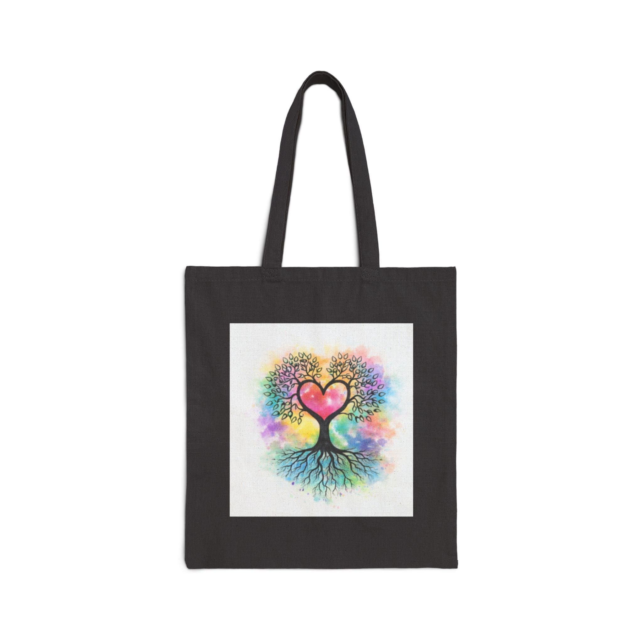 Rainbow Heart Tree Tote Bag | Cotton Canvas Tote, Boho Nature Design