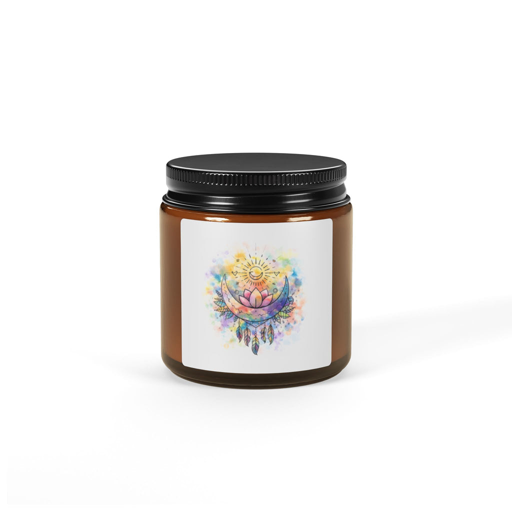 Sun & Moon Lotus Soy Candle — Watercolor Scented Amber Jar (Multi-Size & Scents)